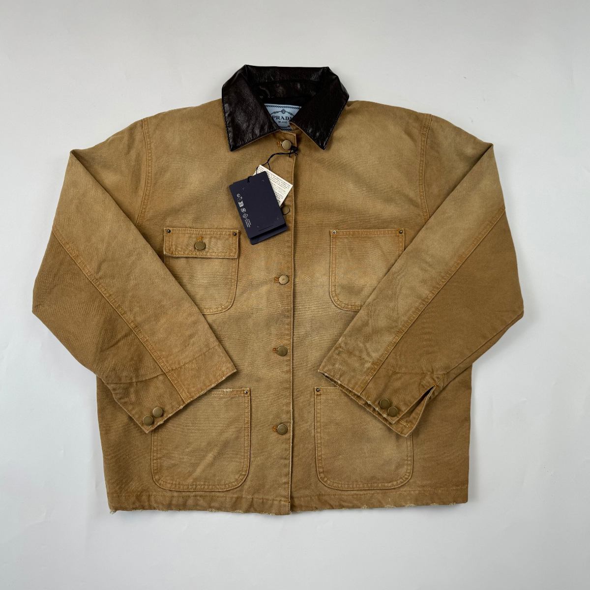 NIGO Prada Women's Men's Vintage Gradient Fashion Canvas Cotton Jacket Single Breasted Leather Collar Casual Jacket #nigo73388