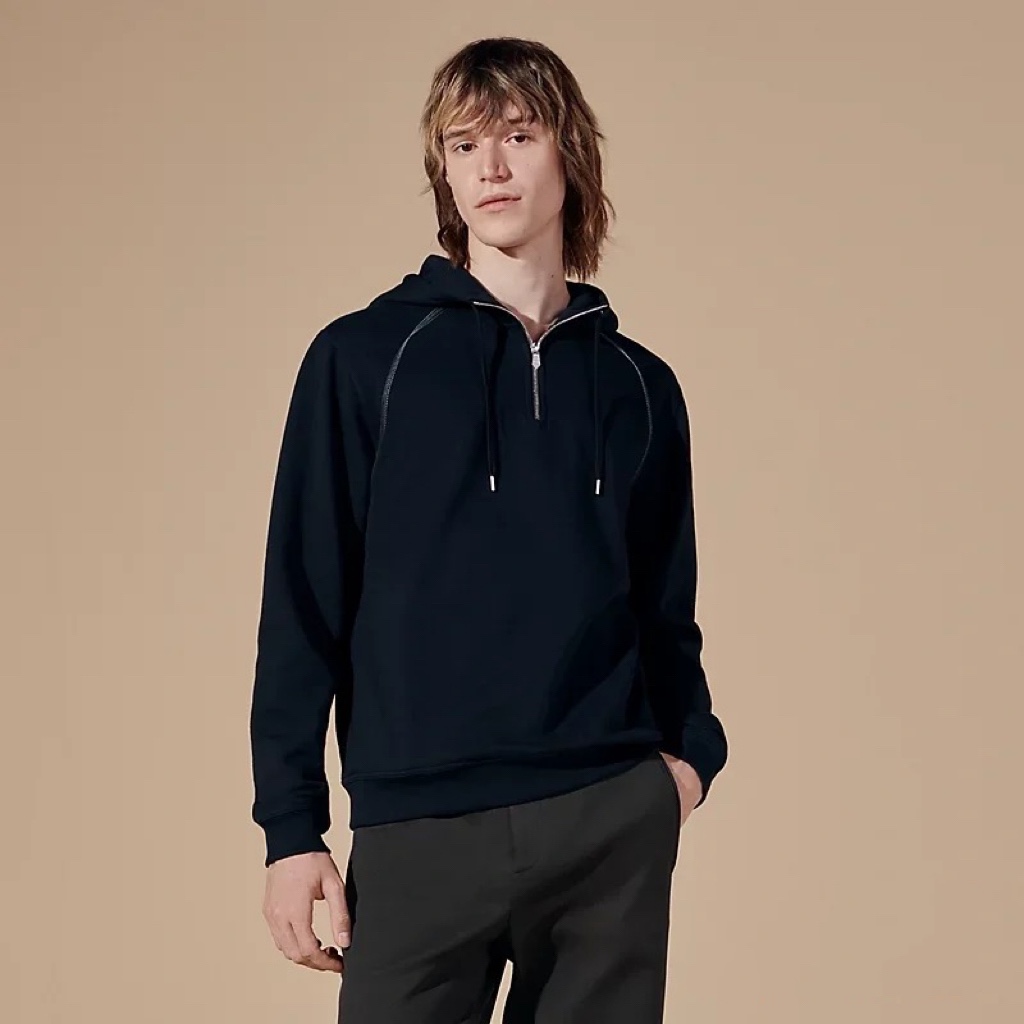 NIGO Hermes Men's Spring And Autumn Solid Color Half Zip Cotton Casual Long Sleeve Hooded Sweatshirt Ngvp #nigo9415