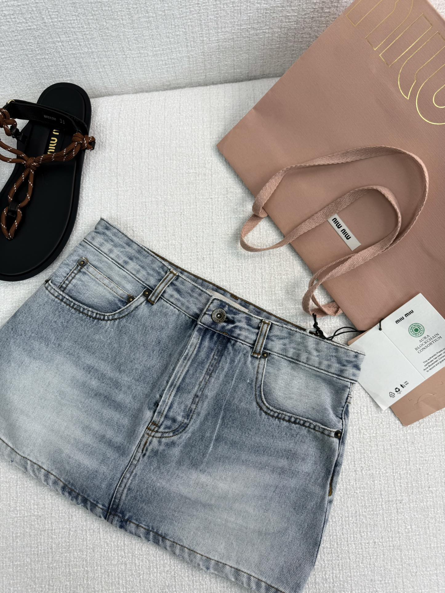 NIGO MiuMiu Women's Summer Blue Letter Logo Embroidered Logo Midi Denim Skirt #nigo73418