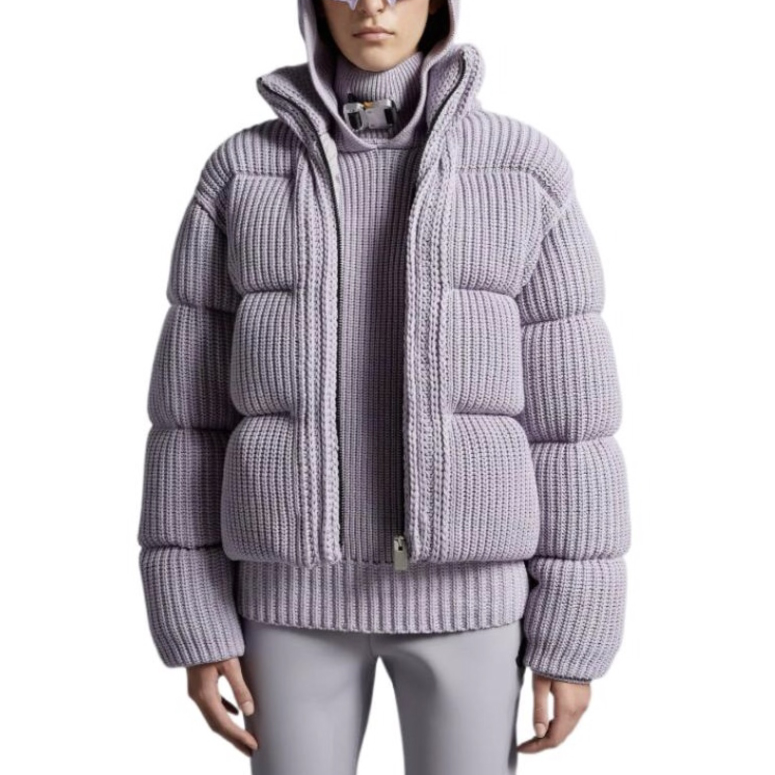 NIGO Moncler Women's Winter Solid Color Ribbed Knit Standing Collar Short Zipper Long Sleeve Puffer Down Jacket #nigo73423
