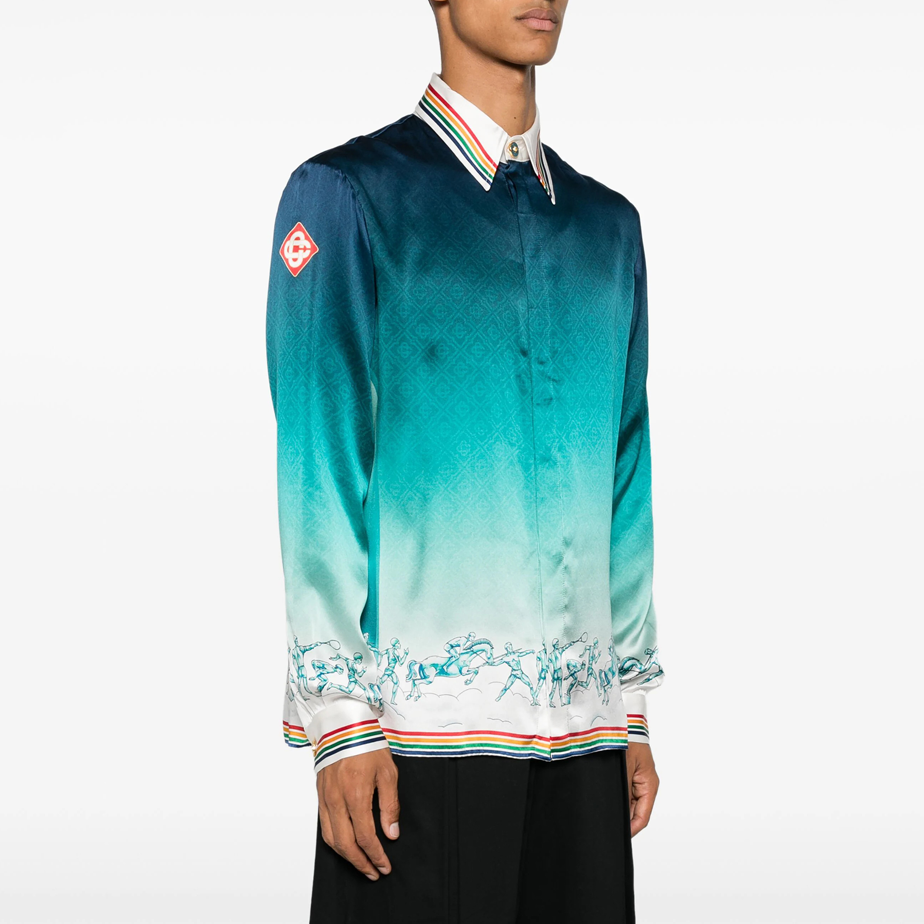 NIGO Casablanca Men's Summer Gradient Pattern Printed Lapel Loose Single Breasted Long Sleeve Shirt #nigo73424