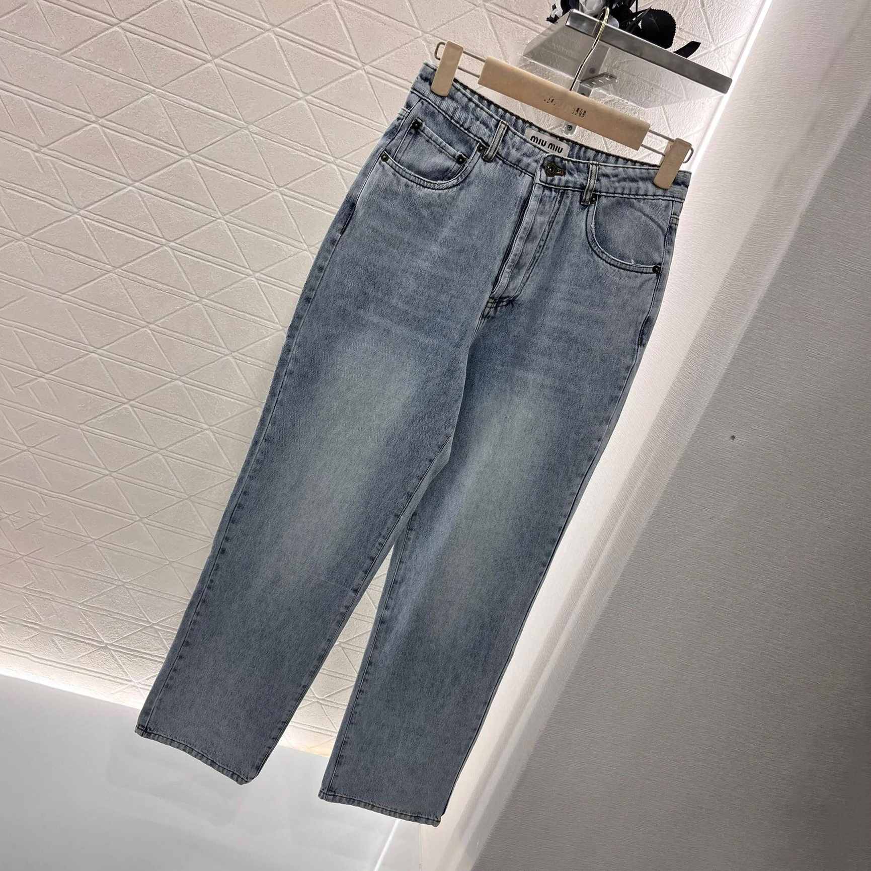 NIGO MiuMiu Women's Spring and Autumn Blue Letter Logo Embroidery Straight Jeans Pants #nigo73416