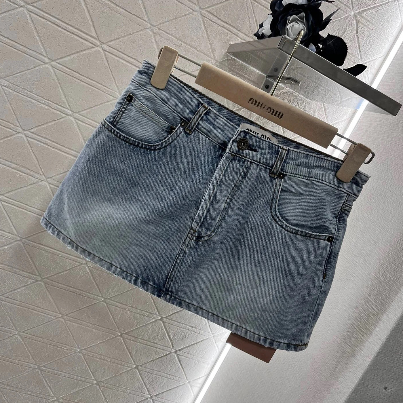 NIGO MiuMiu Women's Summer Blue Letter Logo Embroidered Logo Midi Denim Skirt #nigo73418