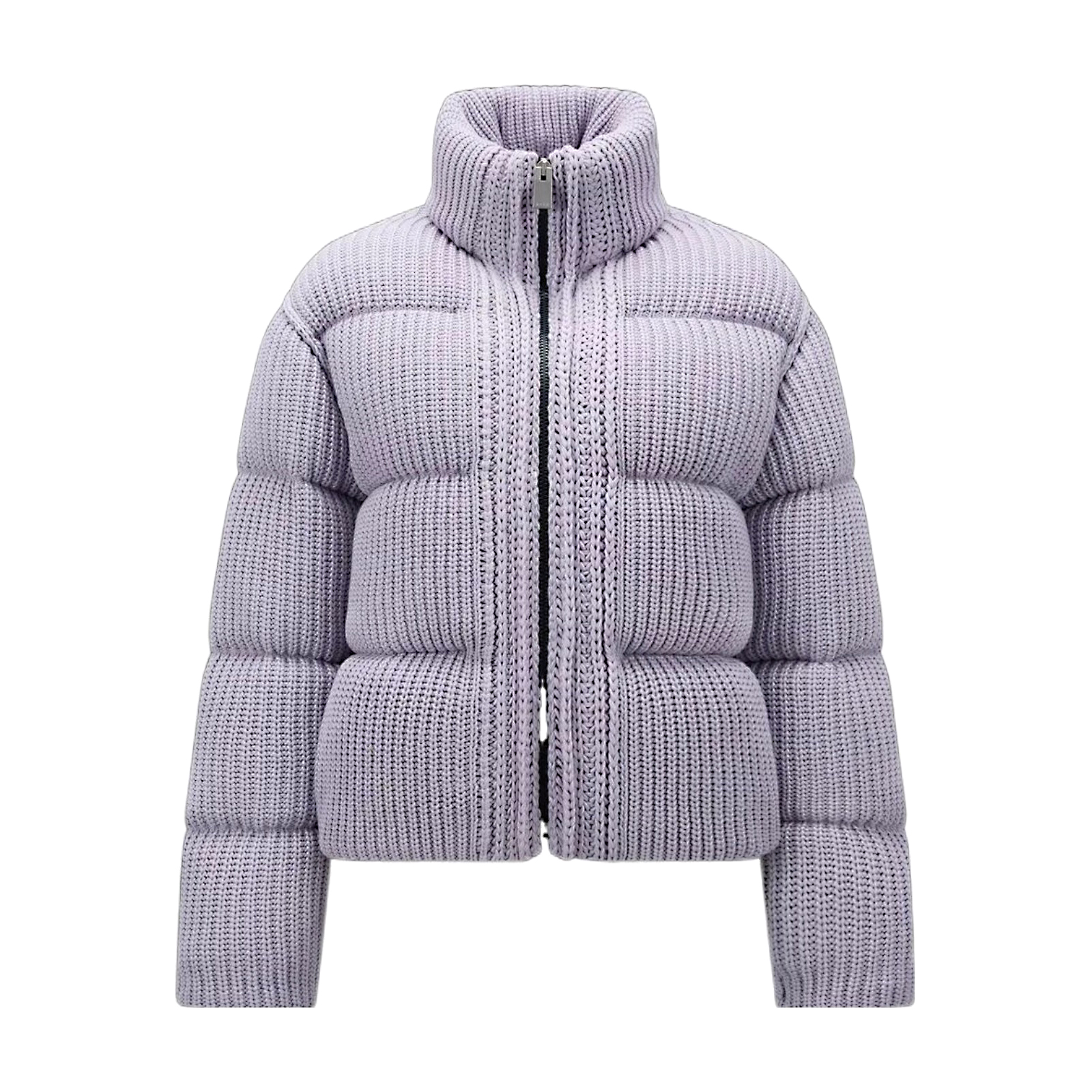 NIGO Moncler Women's Winter Solid Color Ribbed Knit Standing Collar Short Zipper Long Sleeve Puffer Down Jacket #nigo73423