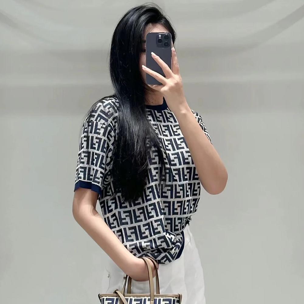 NIGO Fendi Women's Summer Blue Letter Printed Cotton Short Sleeve T-Shirt #nigo73432