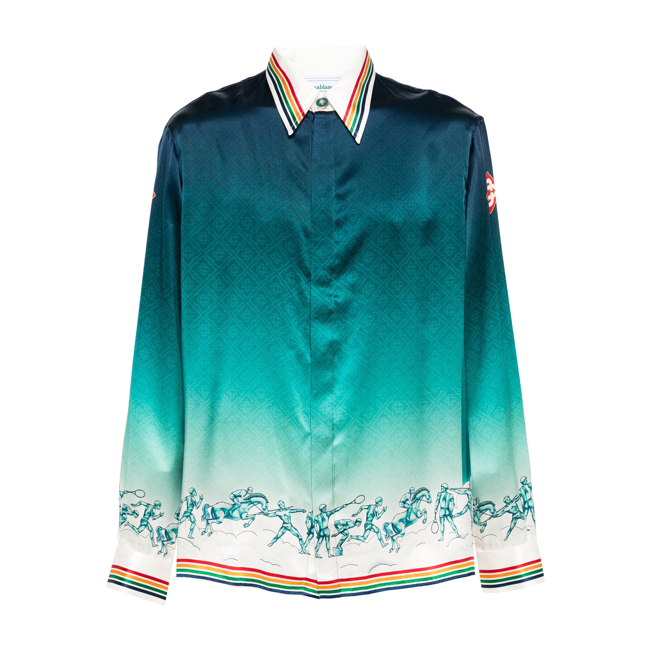 NIGO Casablanca Men's Summer Gradient Pattern Printed Lapel Loose Single Breasted Long Sleeve Shirt #nigo73424