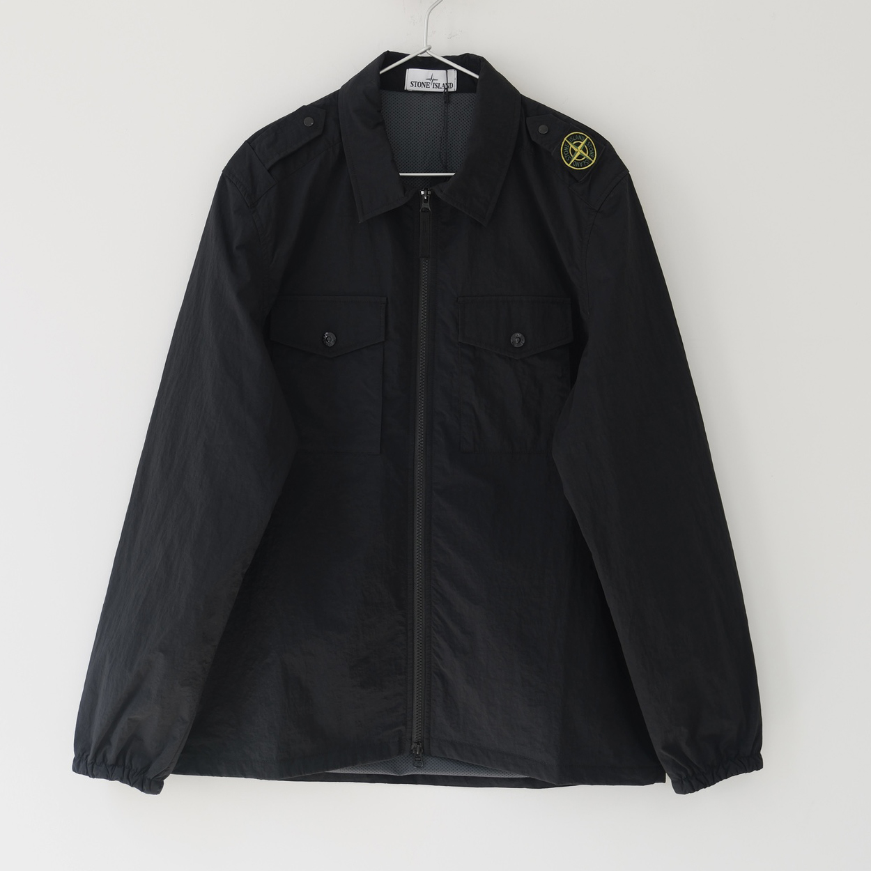 NIGO Stone Island Men's Spring and Autumn Black Padded Mesh Shoulder Badge Zipper Long Sleeve Jacket Drawstring Four Pocket Workwear Pants Set Suit #nigo73427