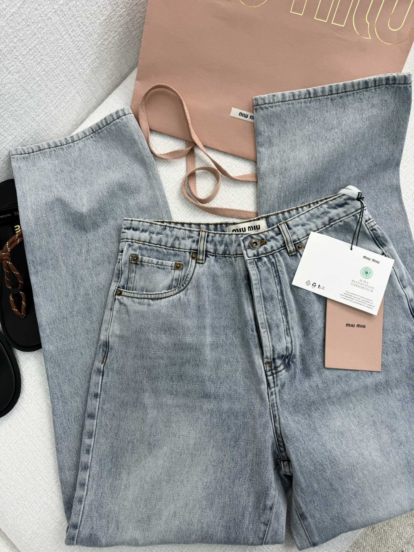 NIGO MiuMiu Women's Spring and Autumn Blue Letter Logo Embroidery Straight Jeans Pants #nigo73416