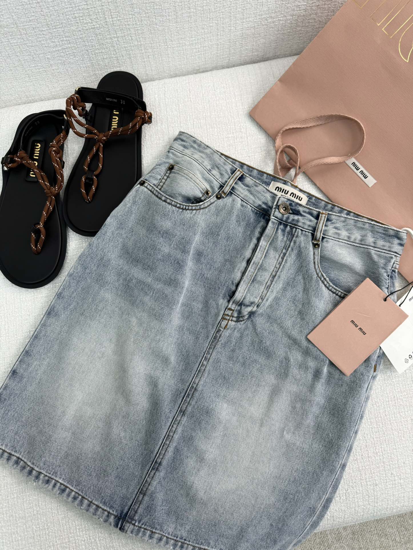 NIGO MiuMiu Women's Summer Blue Letter Logo Embroidered Logo Mid Calf Denim Half Skirt #nigo73417