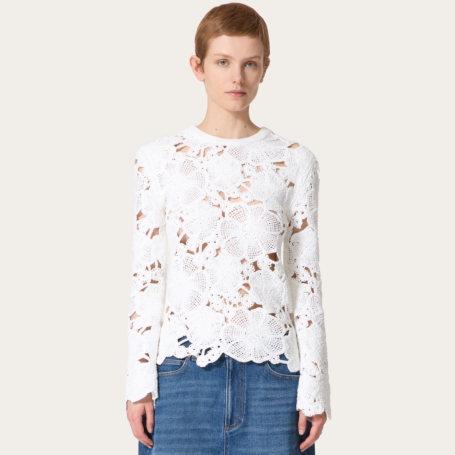 NIGO Valentino Women's Spring And Winter Knitted Embroidery Hollow Round Neck Cotton Solid Color Long Sleeve Sweater Ngvp #nigo9416