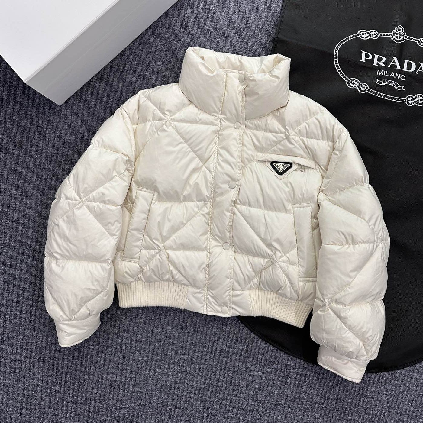 NIGO Prada Women's Autumn and Winter Solid Color Single Breasted High Collar Long Sleeve Puffer Down Jacket #nigo73452