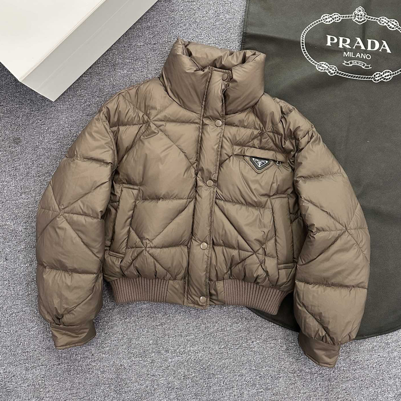 NIGO Prada Women's Autumn and Winter Solid Color Single Breasted High Collar Long Sleeve Puffer Down Jacket #nigo73452