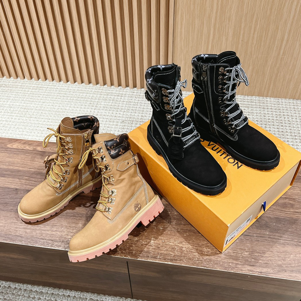 NIGO Louis Vuitton Women's Fall And Winter Old Flower Print Round Head Lace Up Embossed Waterproof Suede And Ankle Boots Martin Boots Shoes #nigo73441