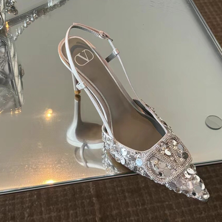 NIGO Valentino Women's Solid Color Pointed Toe Sequins High Heels Shoes #nigo73449