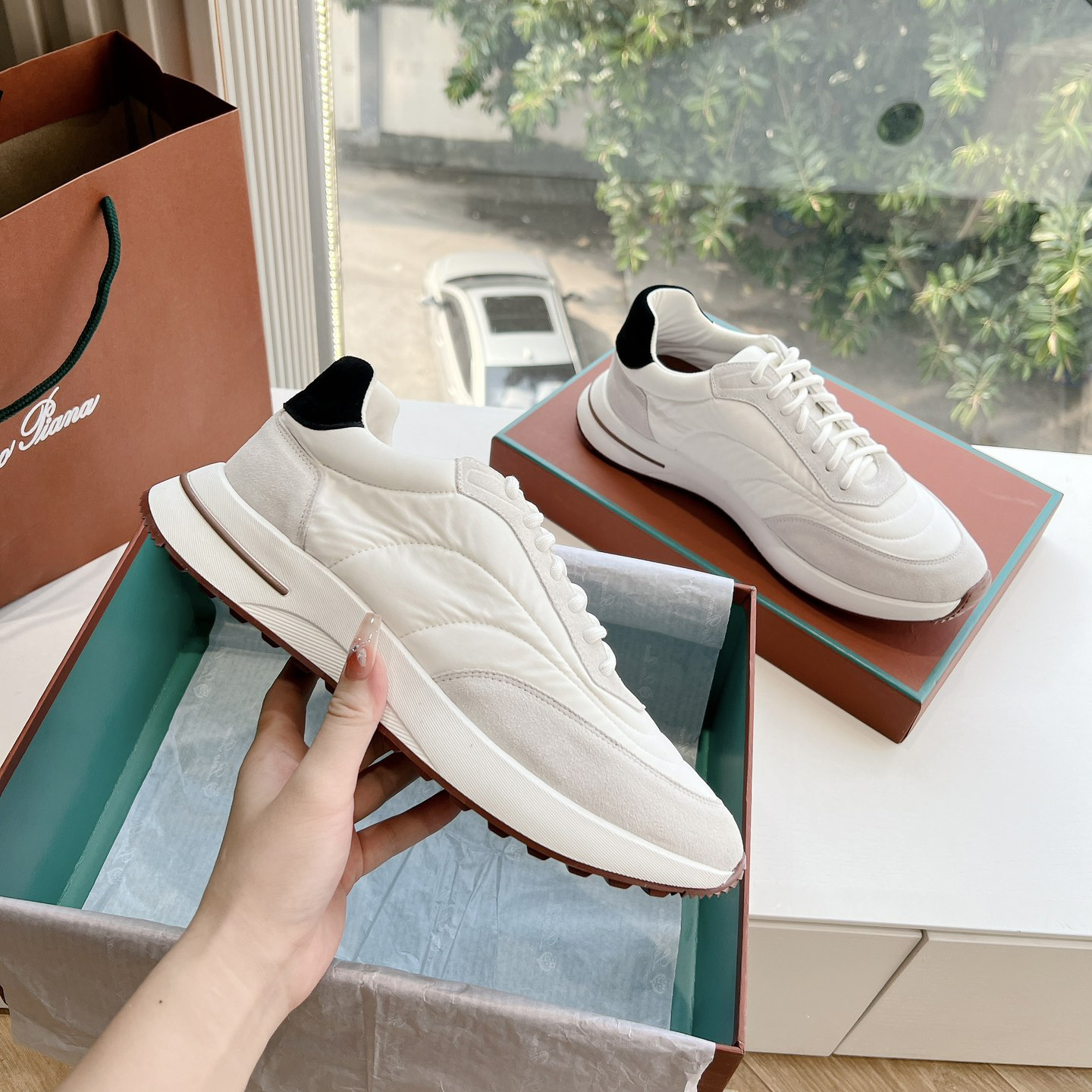 NIGO Loro Piana Men's And Women's Color Blocked Mesh Blocked Leather Lace-up Low Top Derby Shoes #nigo73454