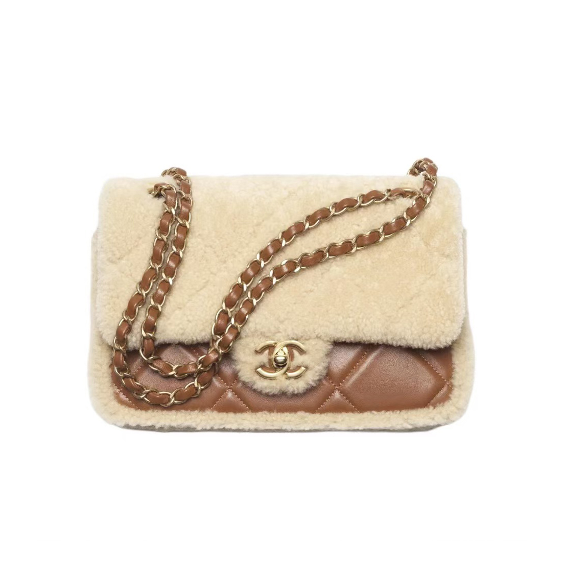 NIGO Chanel Women's Beige Spell Brown Lock Closure Chain Shoulder Strap Lambskin Tote Shoulder Bag Bags #nigo73463