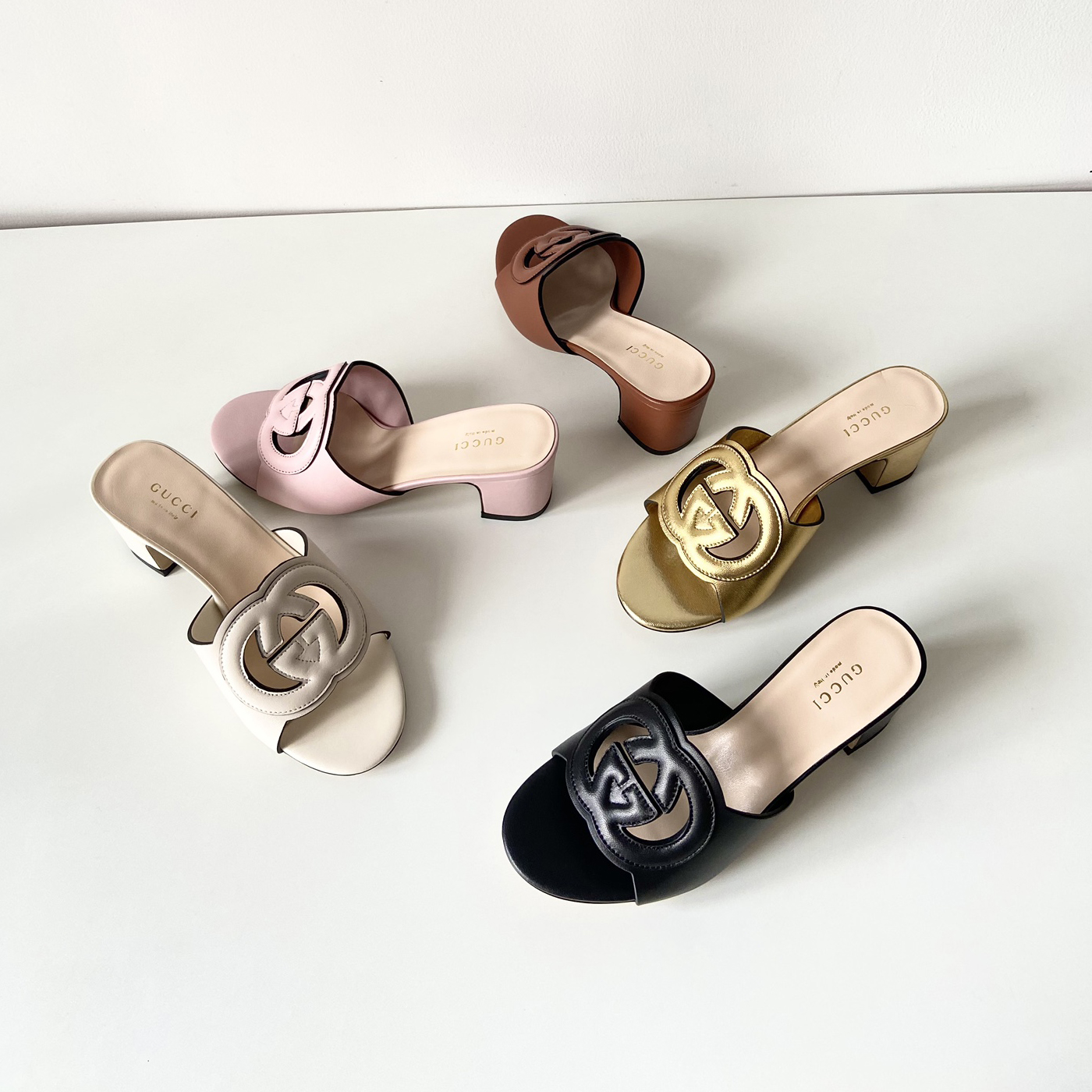 NIGO Gucci Women's Summer Solid Color Leather Hollow Out Design Chunky Heel Slippers Shoes #nigo73456