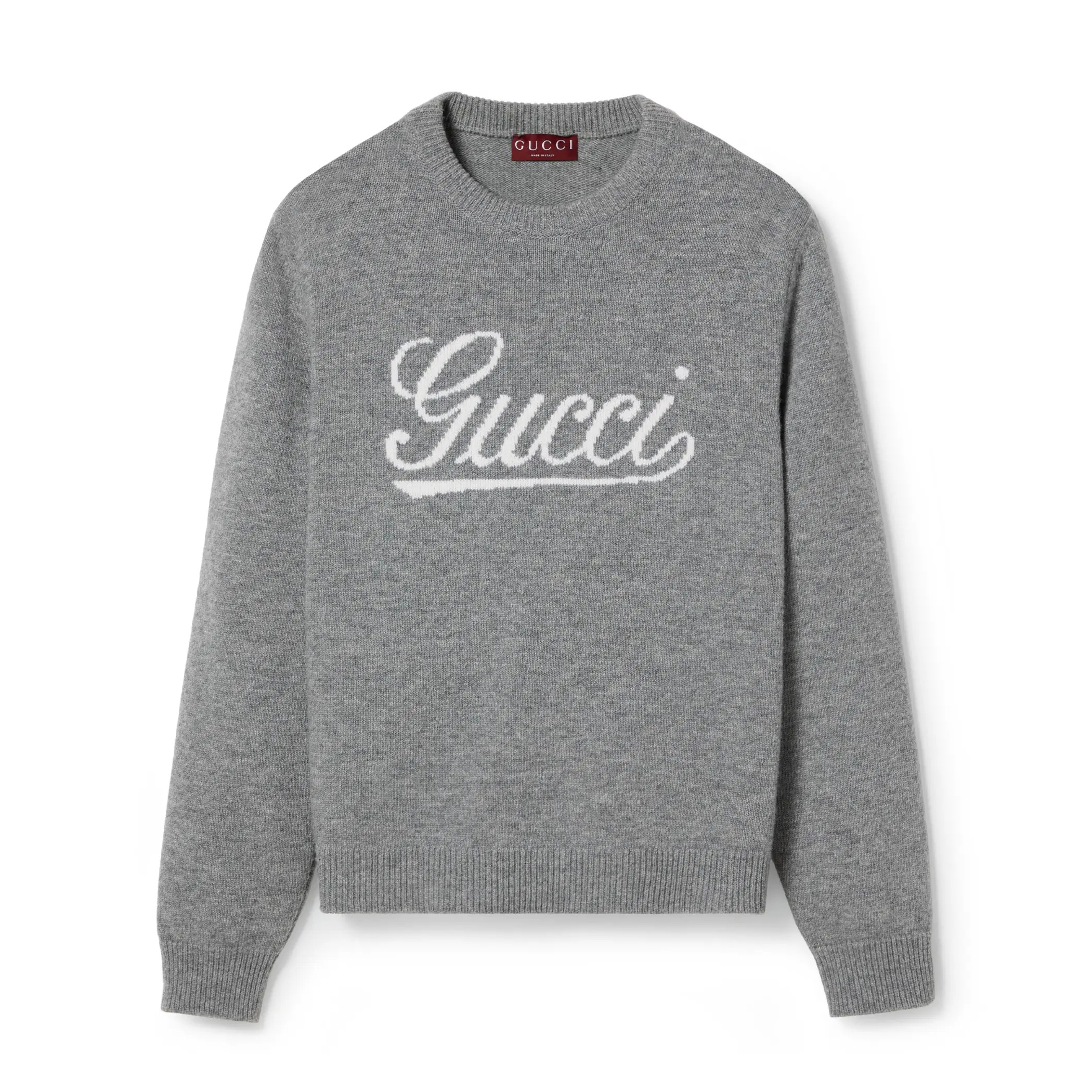 NIGO Gucci Men's Autumn and Winter Gray Logo Letter Applique Crew Neck Pullover Wool Long Sleeve Sweater #nigo73465