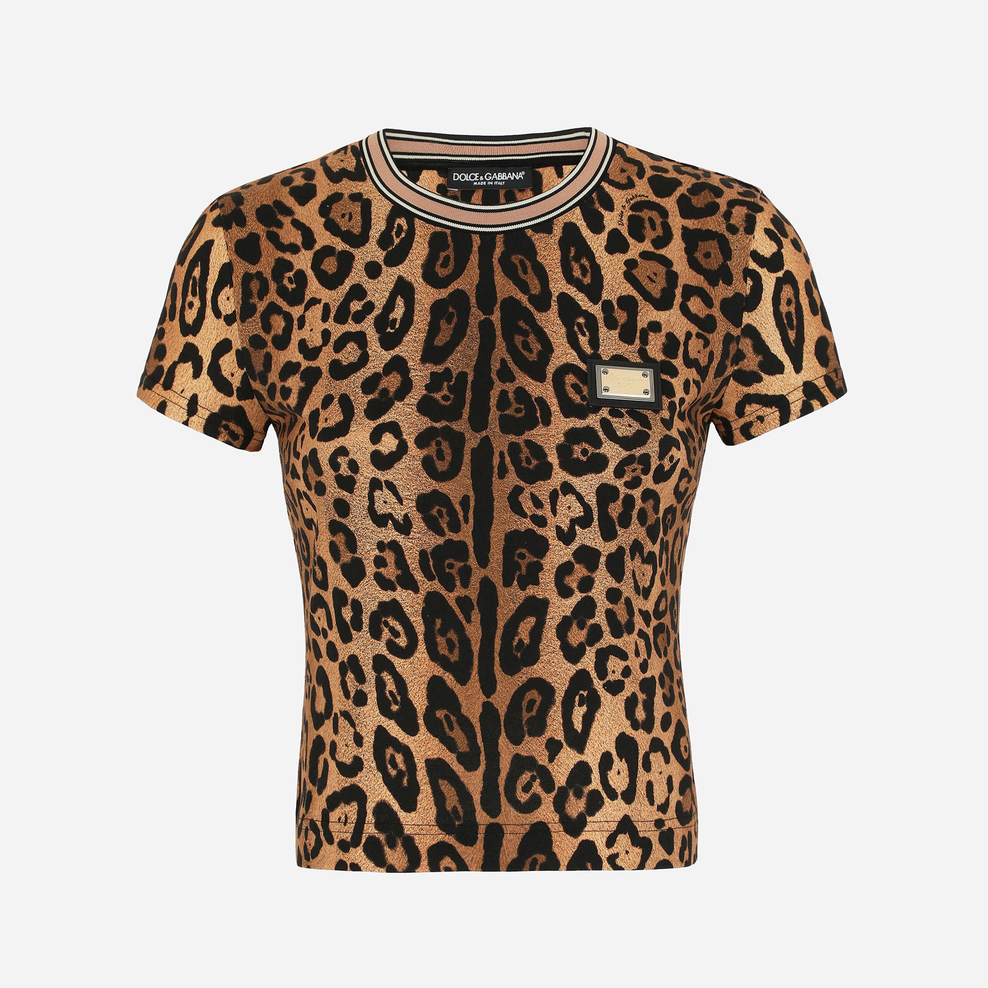 NIGO Dolce&Gabbana Women's Summer Leopard Crespo Cotton Round Neck Short Sleeve T-Shirt Casual Mini Skirt #nigo71648