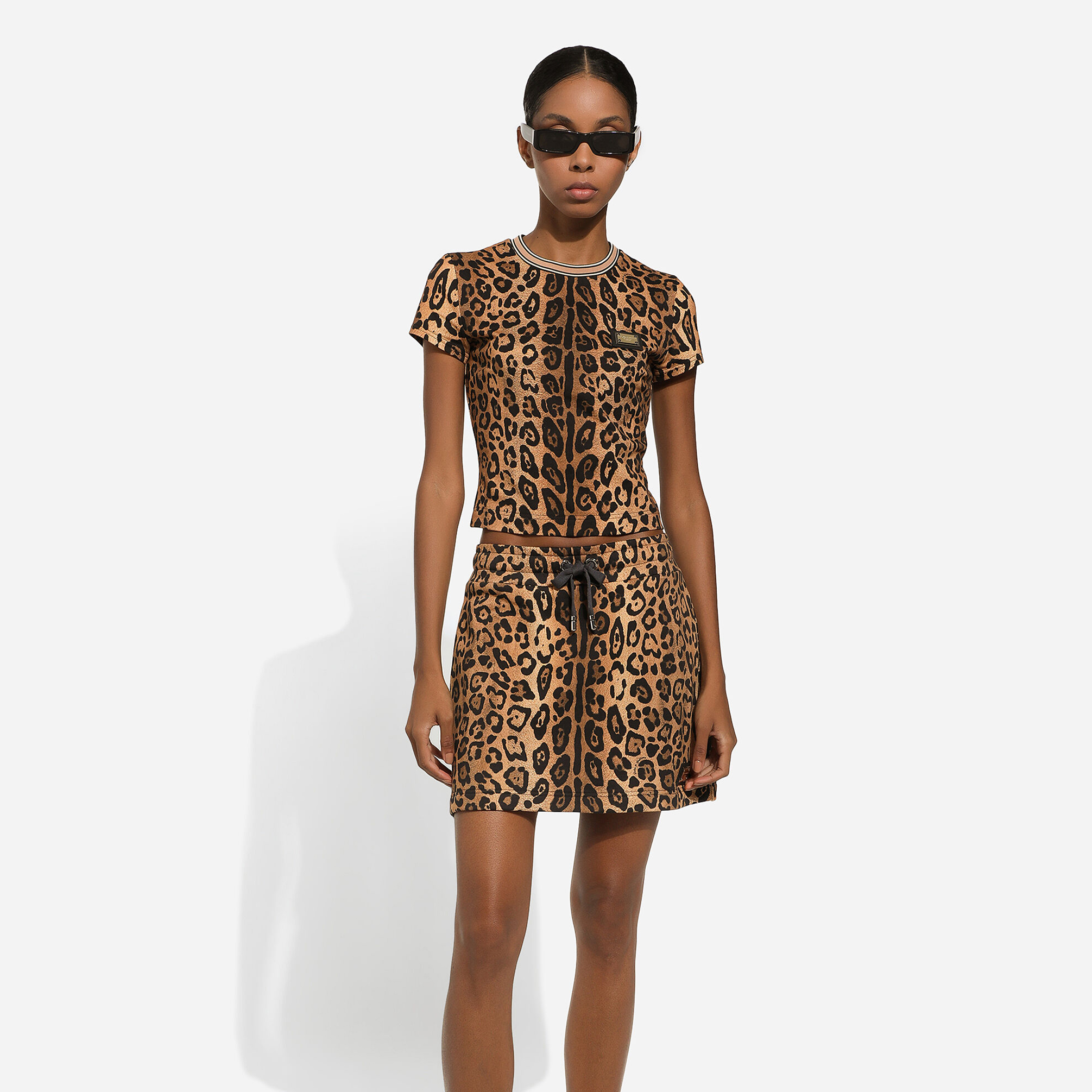 NIGO Dolce&Gabbana Women's Summer Leopard Crespo Cotton Round Neck Short Sleeve T-Shirt Casual Mini Skirt #nigo71648