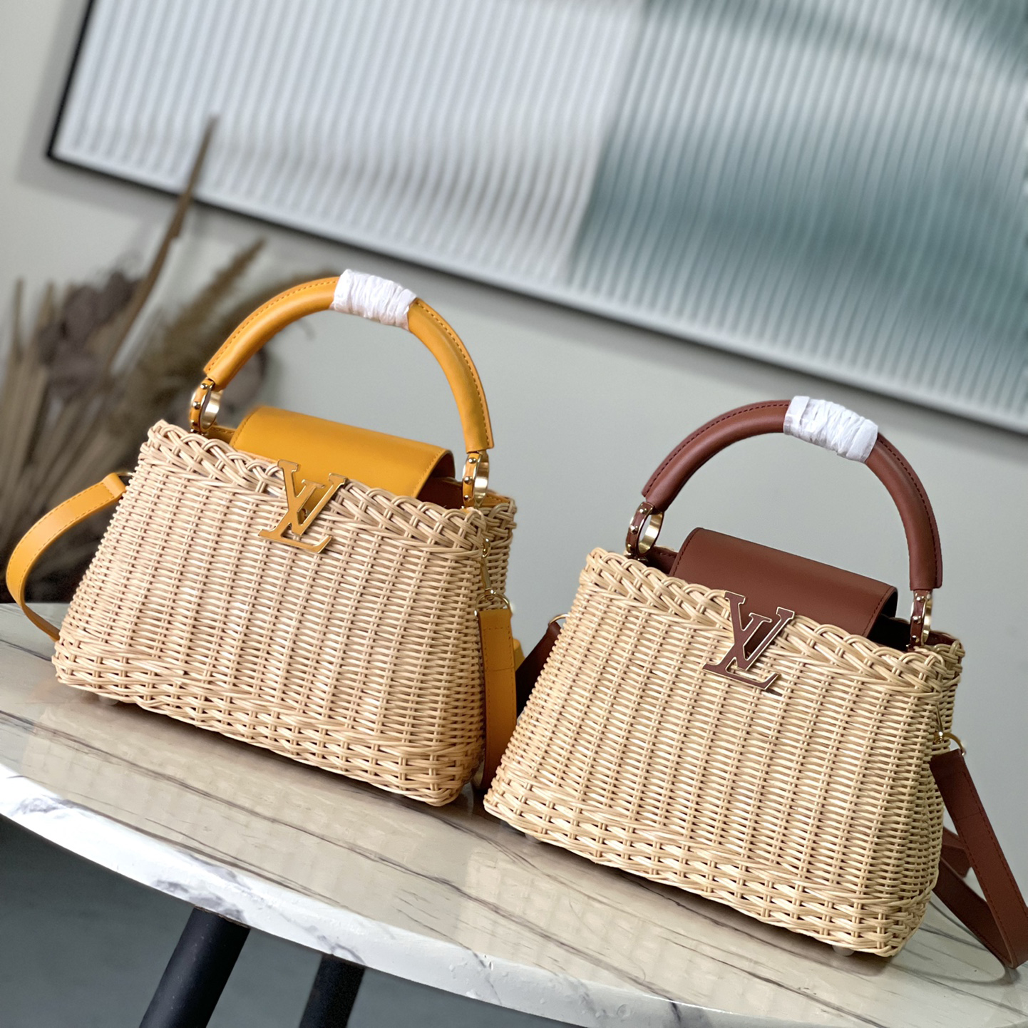 NIGO Louis Vuitton Women's Woven Rattan Patchwork Leather Tote Shoulder Bag Bags #nigo73476