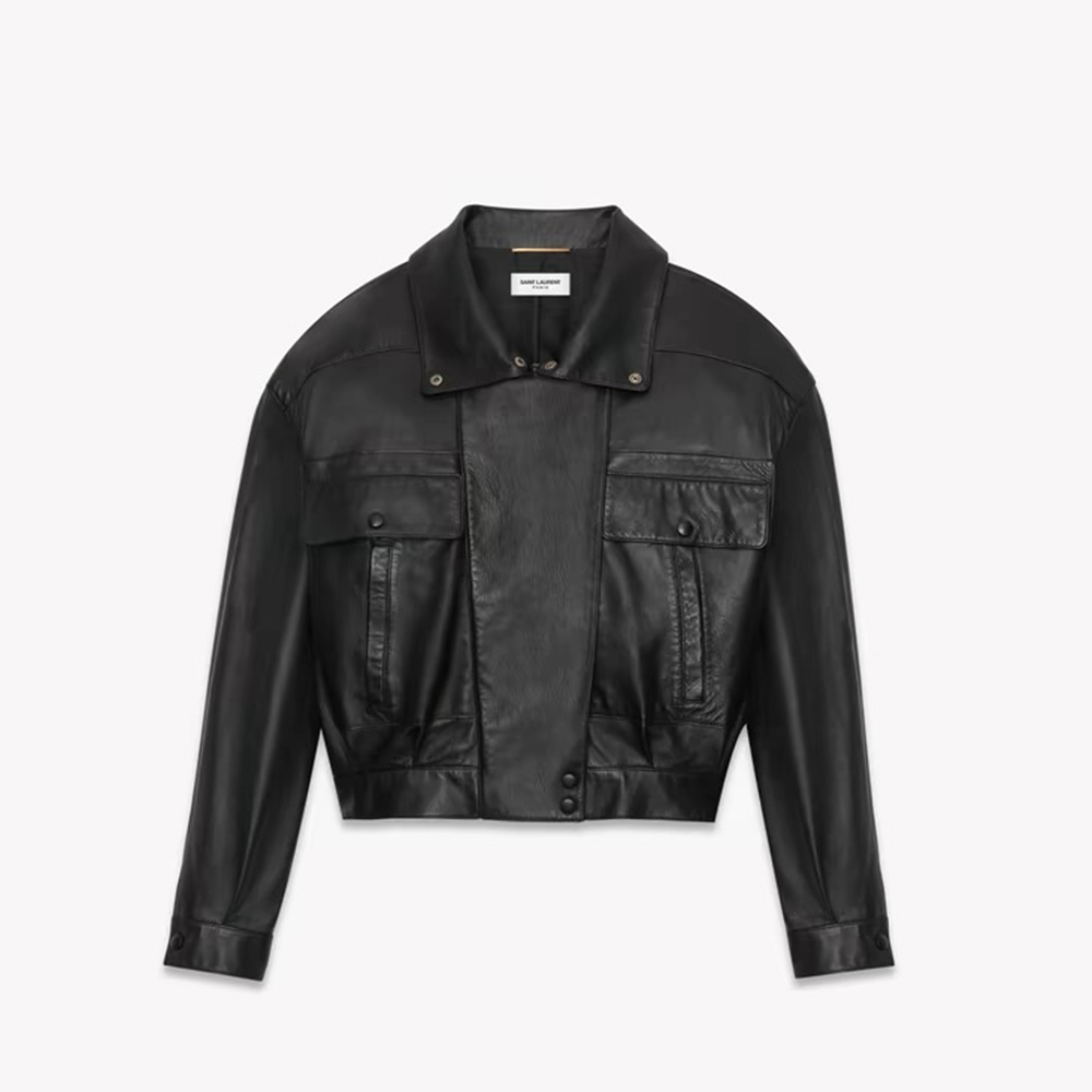 NIGO SAINT LAURENT Women's Autumn And Winter Zipper Lapel Short Black Long Sleeve Fitted Sheepskin Jacket Ngvp #nigo9425