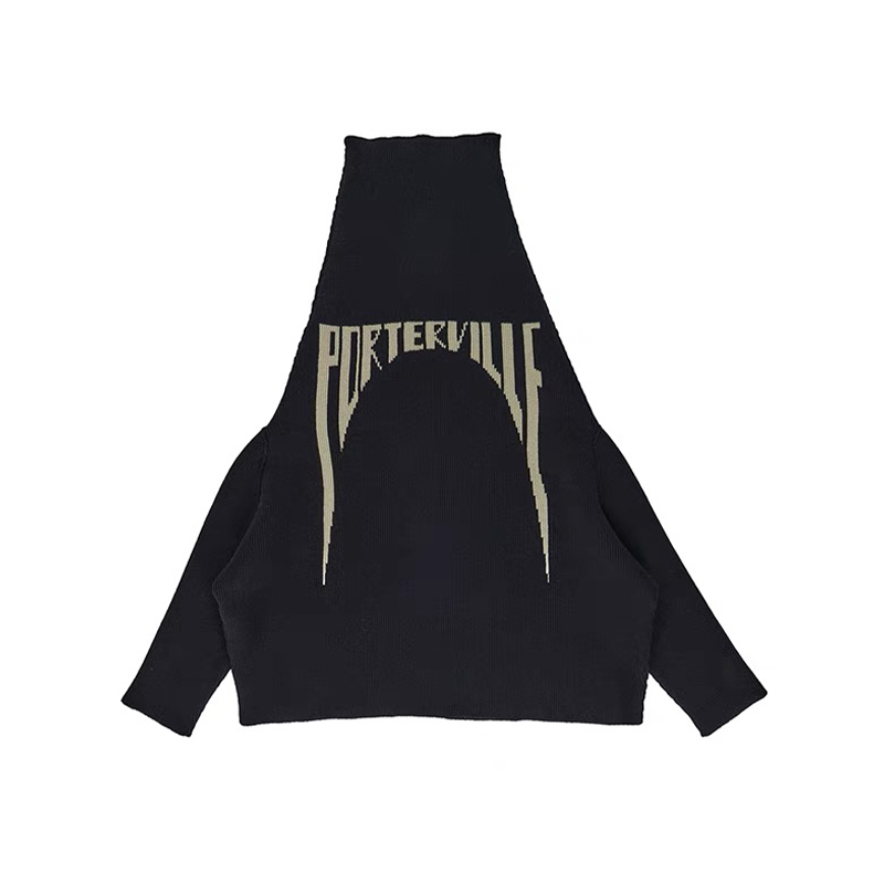 NIGO Rick Owens Men's High Neck Letters Jacquard Knit Large Silhouette Casual Long Sleeve Black Sweater For Fall And Winter Ngvp #nigo9431