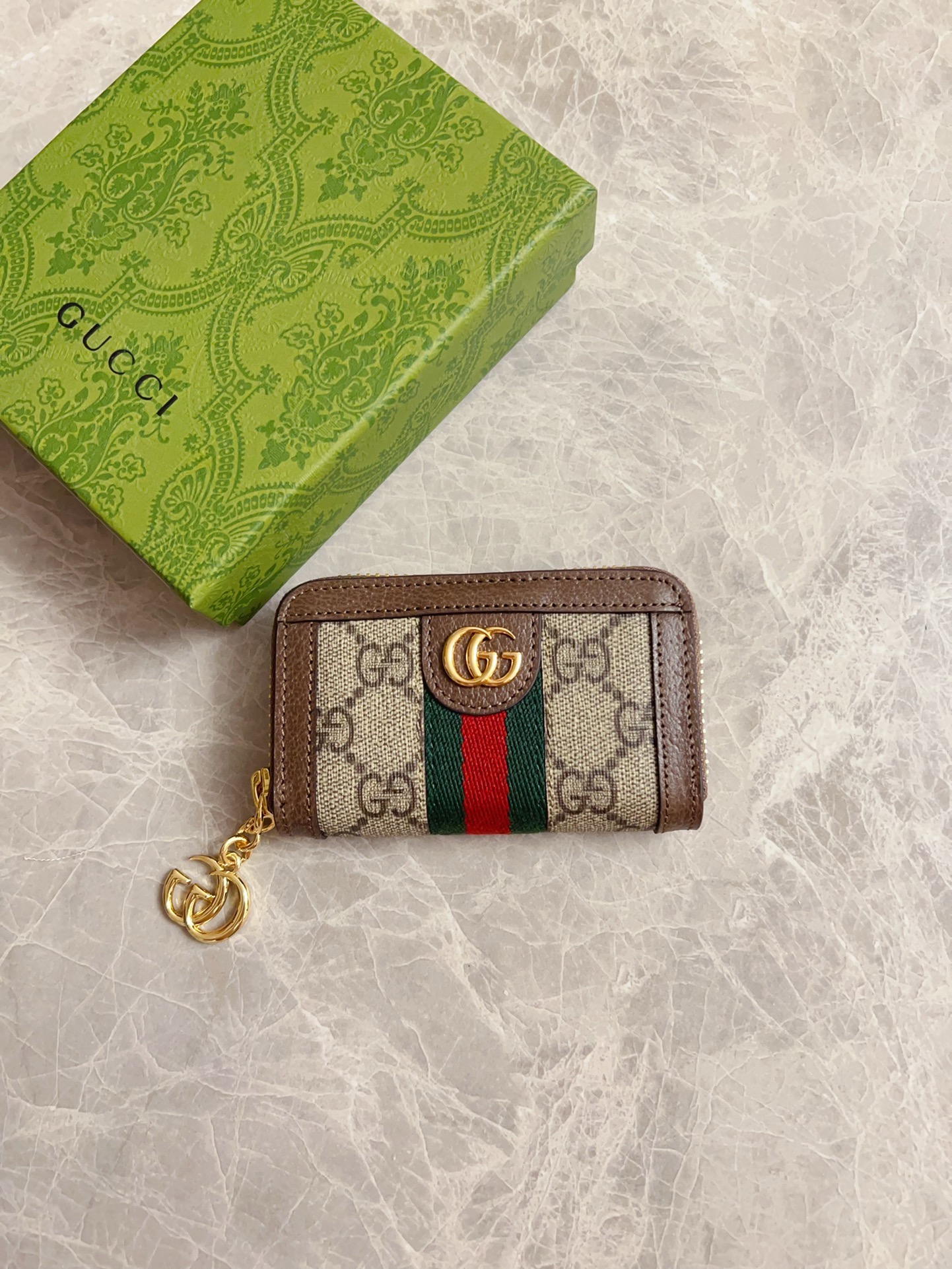 NIGO Gucci Men's Women's Ophidia Collection Short Wallet GG Printing Red Green Stripe Webbing Zipper Closure Canvas Bag Casual Purse #nigo71671