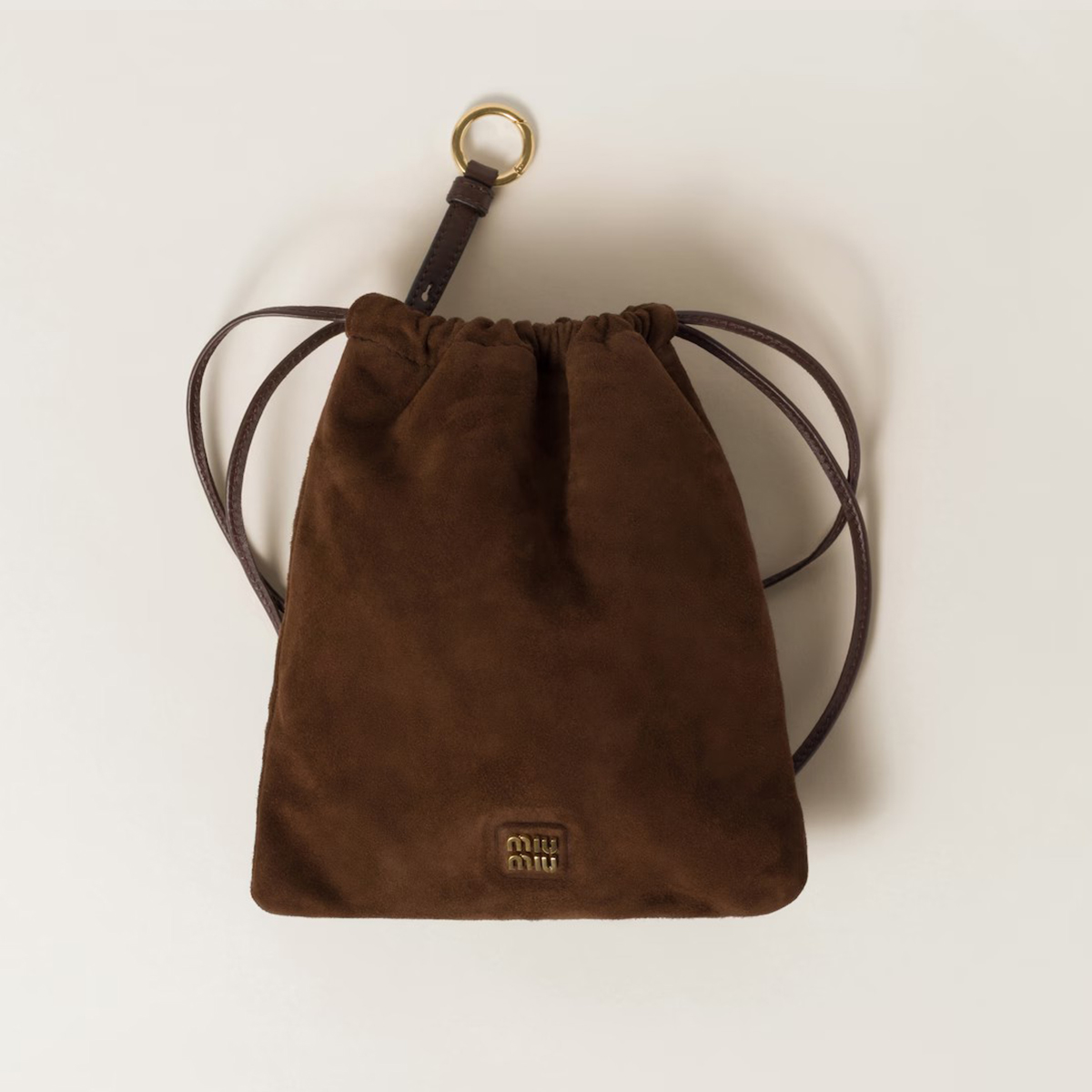 NIGO MiuMiu Women's Fashion Ivy Pure Color Suede Bag Metal Letter Drawstring Closure Silk Wash Clutch Casual Tote Bag Handbag 5NG010_2CTA_F0R55 #nigo71668