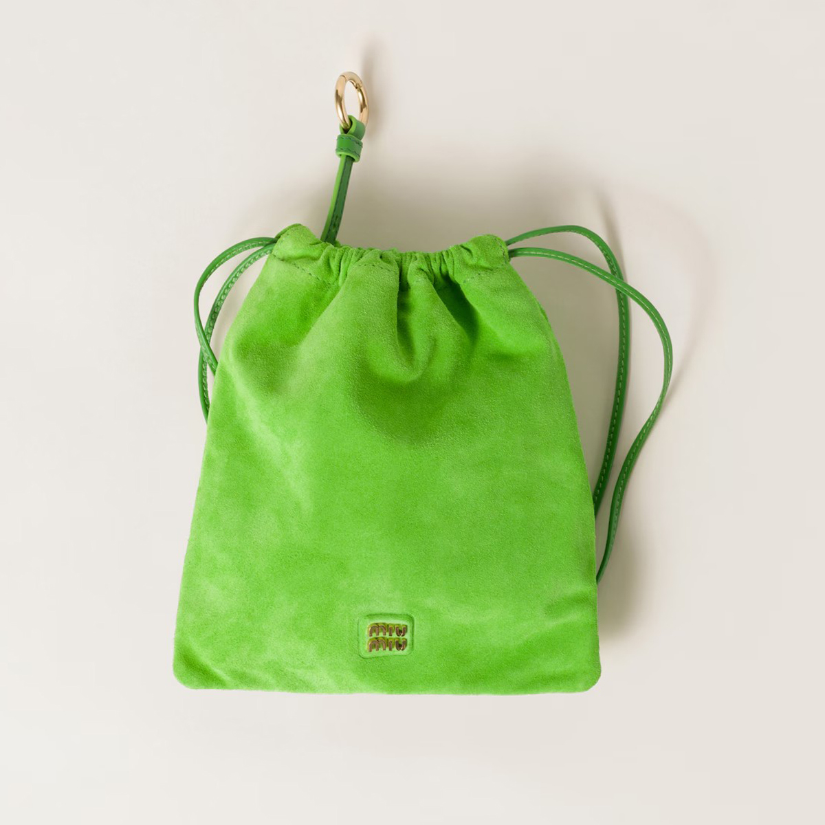 NIGO MiuMiu Women's Fashion Ivy Pure Color Suede Bag Metal Letter Drawstring Closure Silk Wash Clutch Casual Tote Bag Handbag 5NG010_2CTA_F0R55 #nigo71668