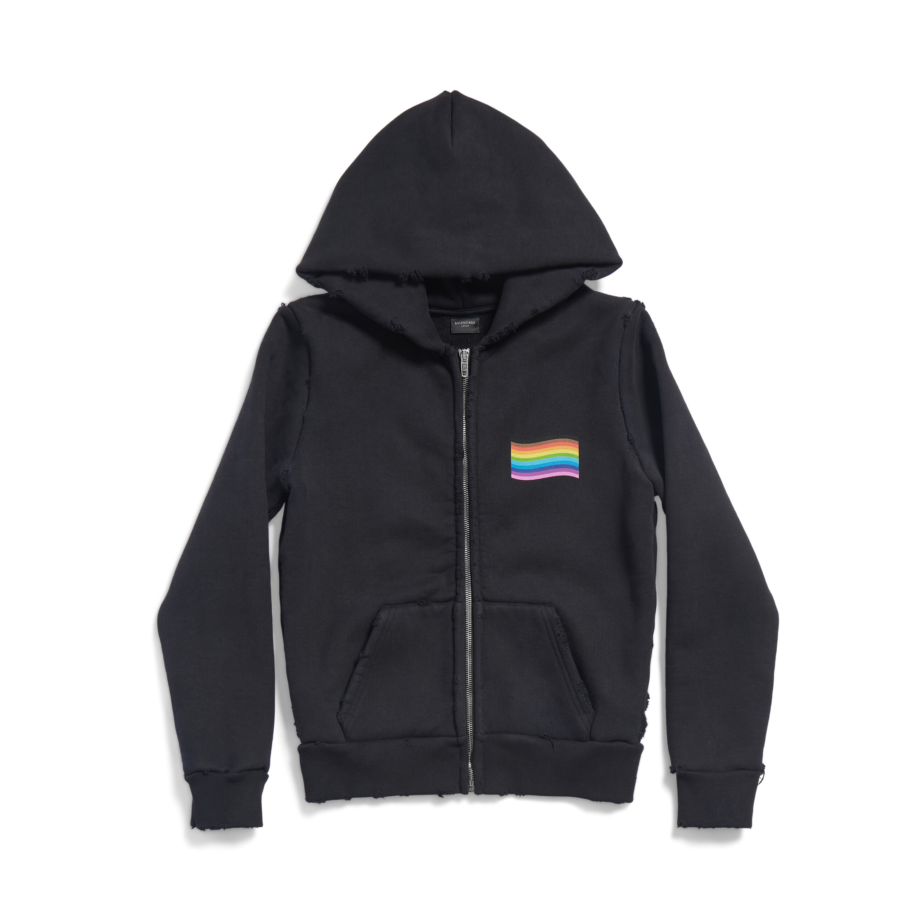 NIGO Balenciaga Women's Spring And Autumn Rainbow Flag Print Zipper Black Cotton Vintage Long Sleeve Hooded Jacket Ngvp #nigo9419