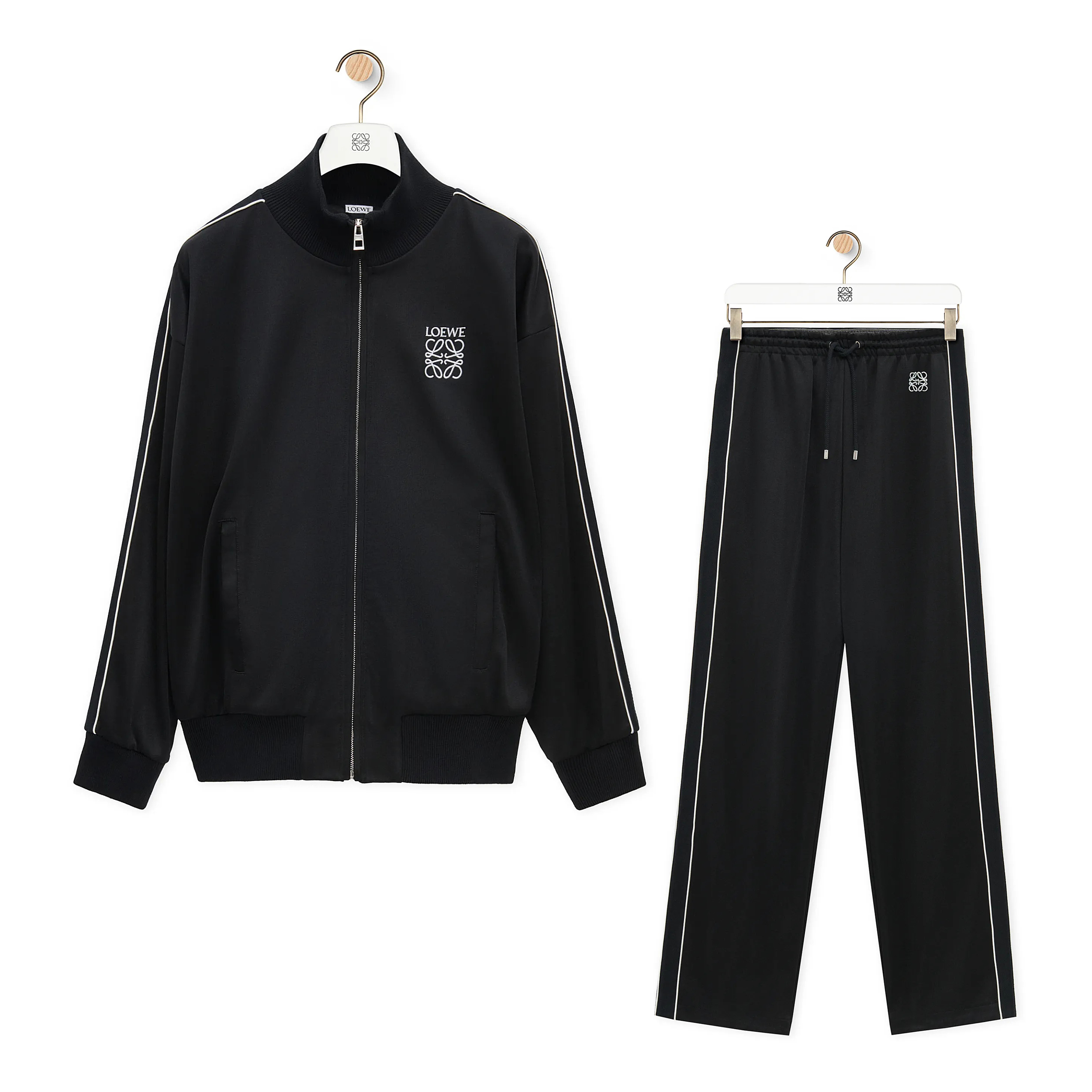 NIGO Loewe Men's Spring and Autumn Black Logo Printed Plain Knit Zipper Long Sleeve Jacket Lace-Up Sweatpants Pants Set Suit #nigo73482