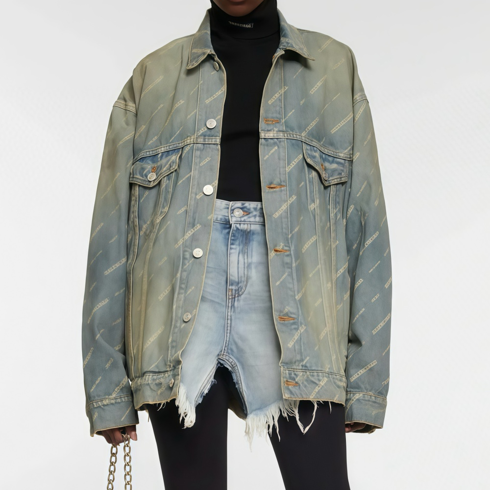 NIGO Balenciaga Women's Spring and Autumn Letter Logo Printed Single Breasted Long Sleeve Denim Jacket #nigo73492