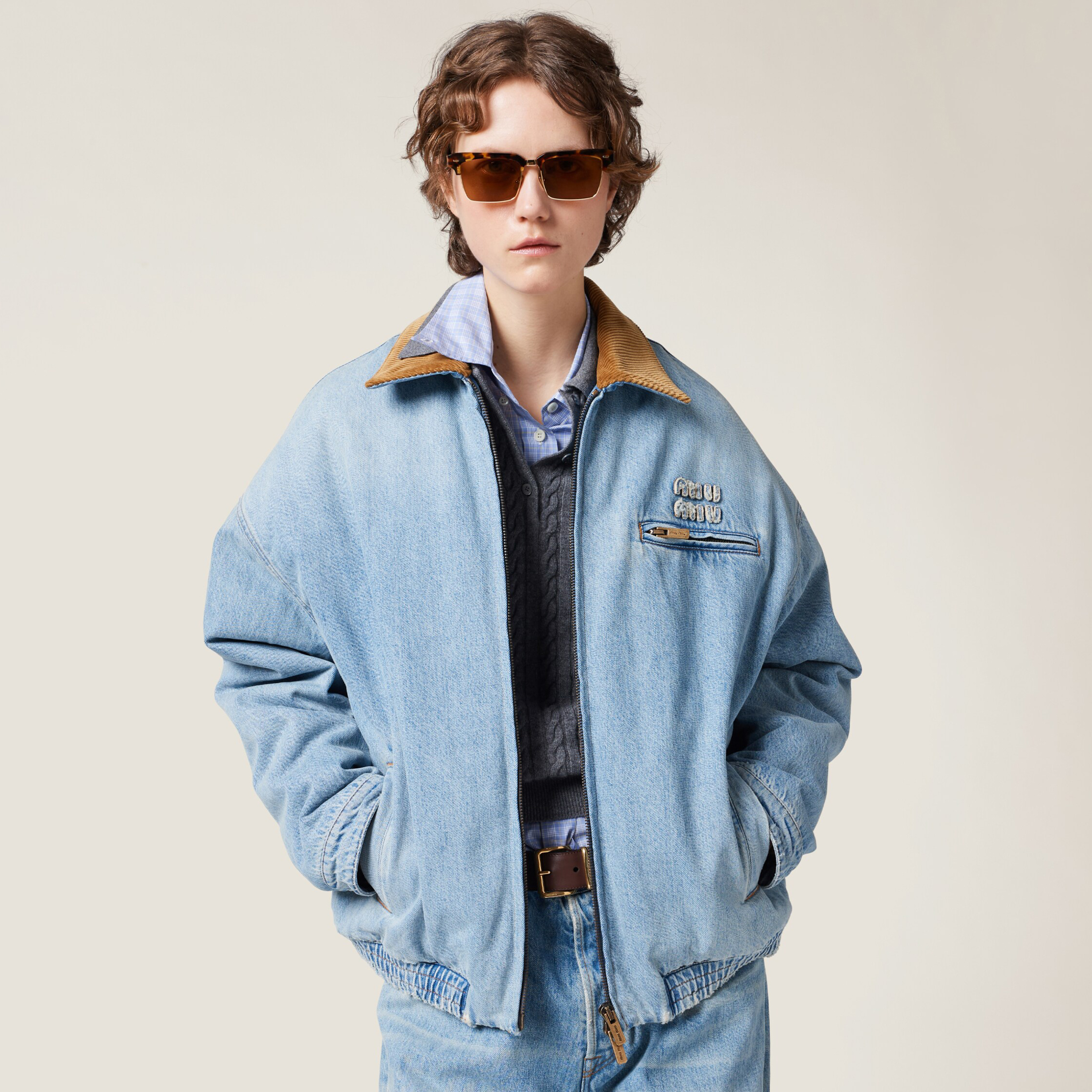 NIGO MiuMiu Women's Spring and Autumn Lapel Zipper Straight Blue Long Sleeve Denim Jacket #nigo73499