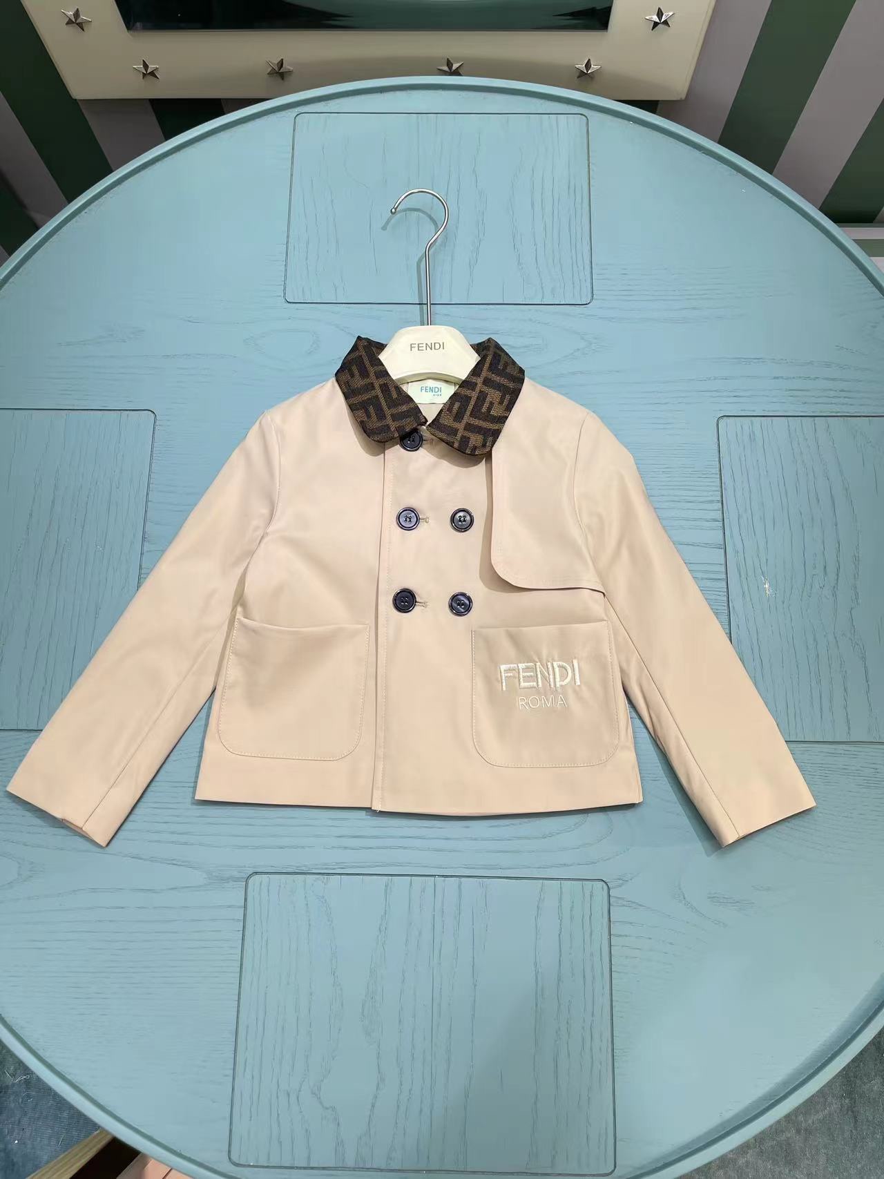 NIGO Fendi Kid's Spring And Autumn Casual Solid Color Lapel Logo Embroidery Long Sleeve Double-Breasted Jacket #nigo31348