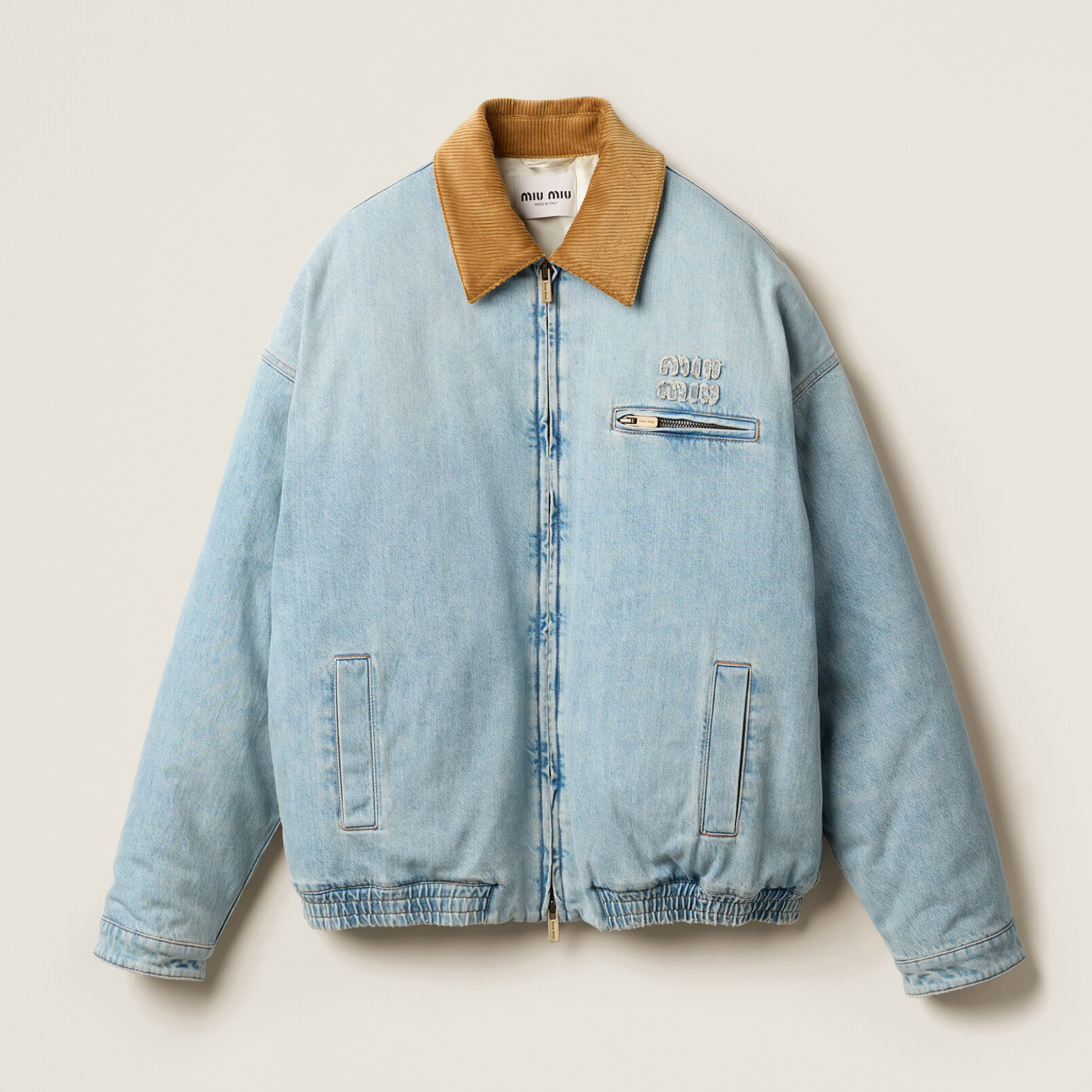 NIGO MiuMiu Women's Spring and Autumn Lapel Zipper Straight Blue Long Sleeve Denim Jacket #nigo73499