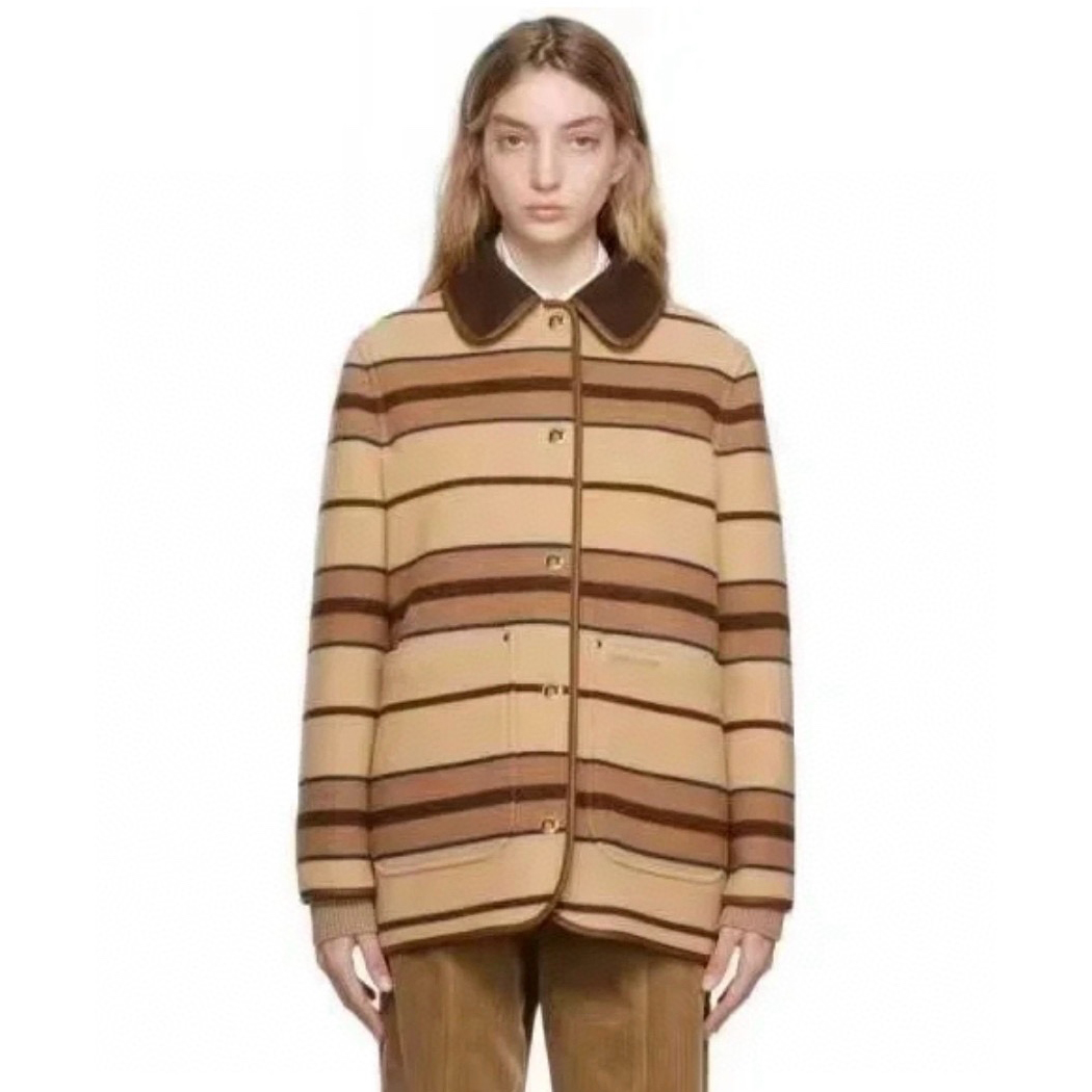 NIGO Burberry Women's Autumn And Winter Khaki Trimmed Striped Single breasted Wool Longsleeved Jacket #nigo73513