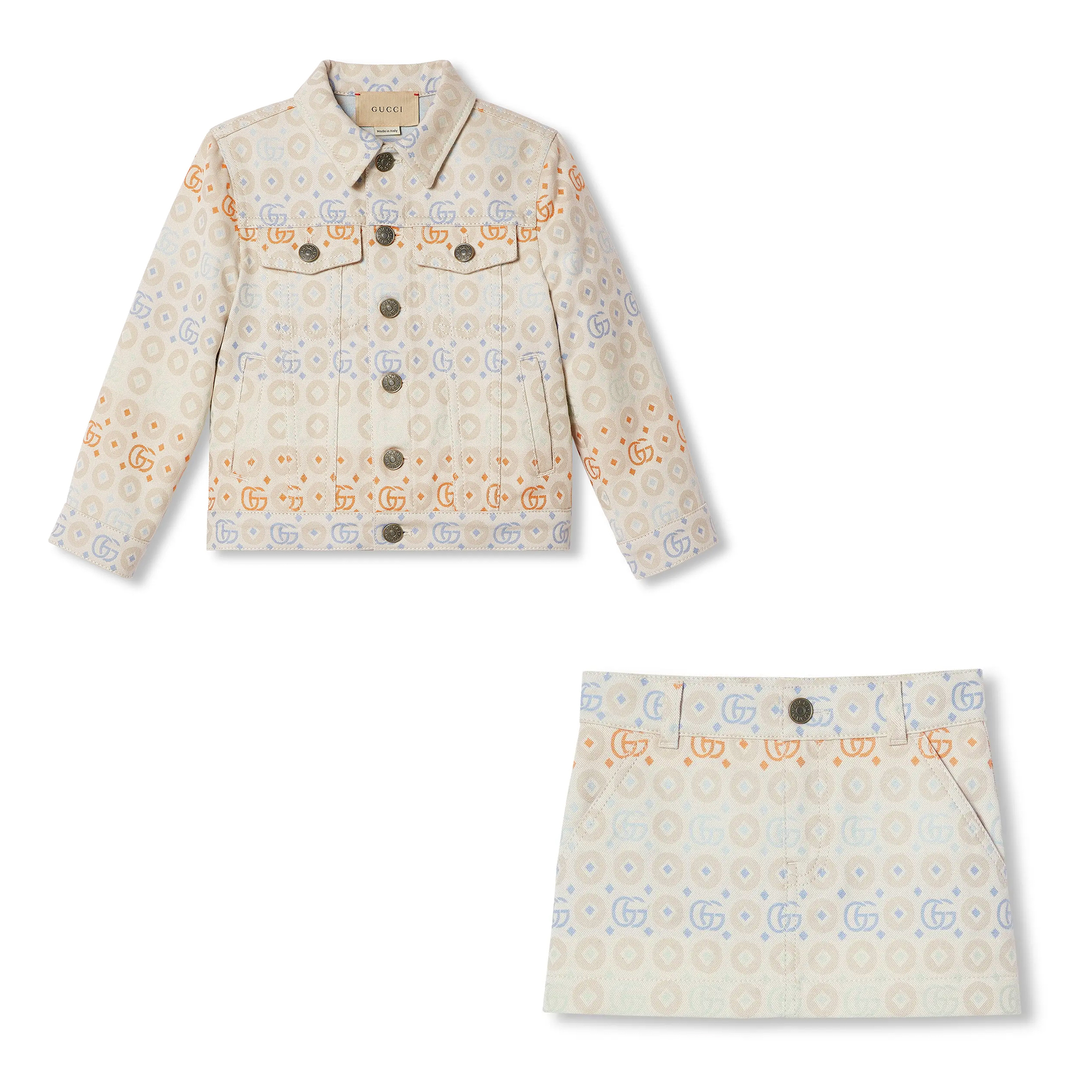 NIGO Gucci Kid's Spring And Autumn Double G Printed Lapel Cotton Long Sleeve Jacket Casual Half Skirt Set #nigo31351