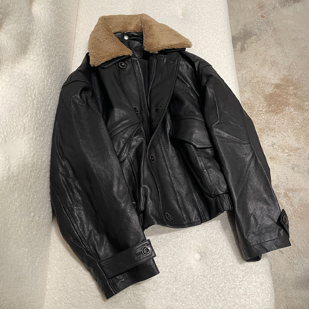 NIGO Lemaire Women's Autumn And Winter Patchwork Fur Collar Lapel Short Solid Color Long Sleeve Sheepskin Jacket Ngvp #nigo9436