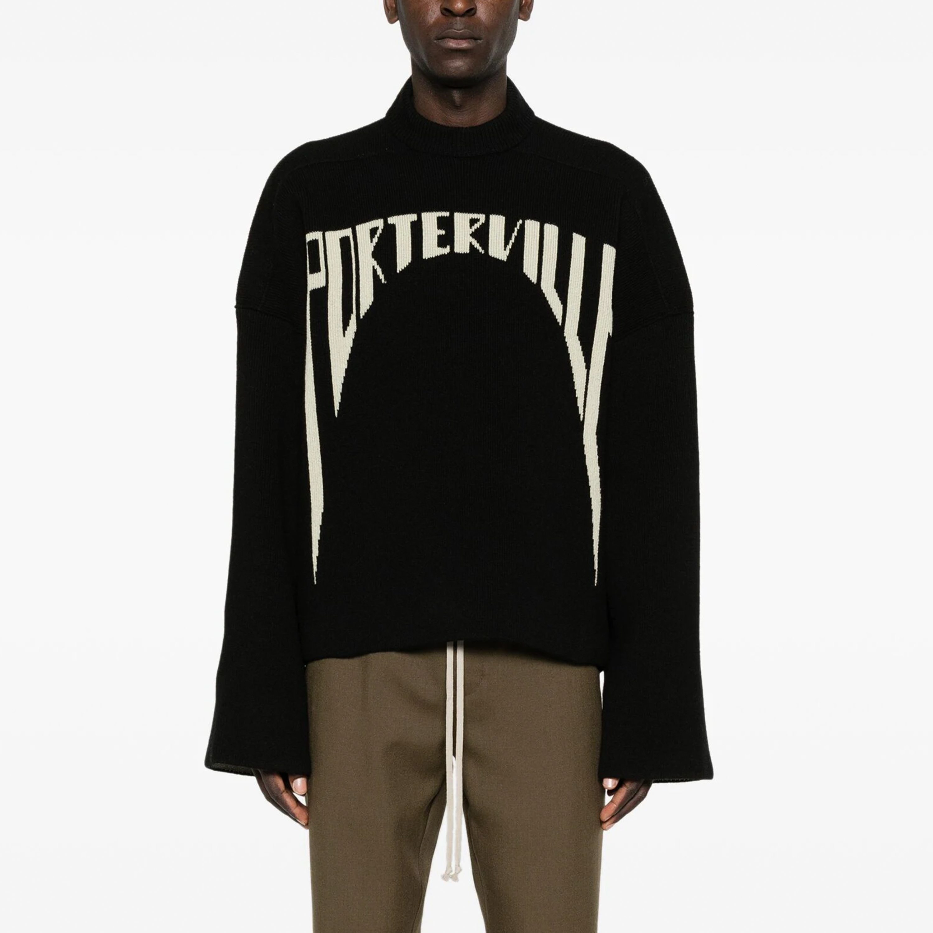 NIGO Rick Owens Men's Spring, Fall And Winter Half Turtleneck Letter Jacquard Black Knit Long Sleeve Wool Sweater Ngvp #nigo9438