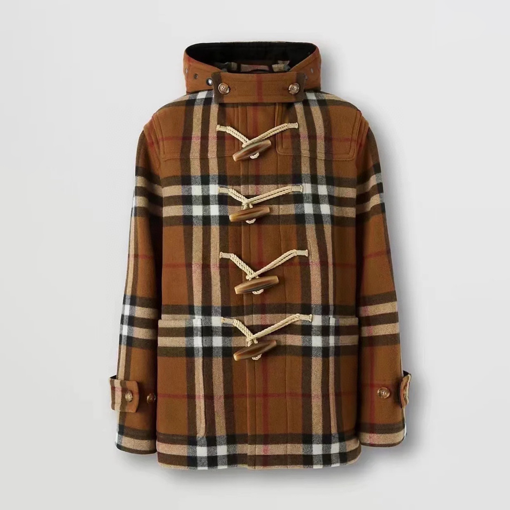 NIGO Burberry Men's Solvent Seeking Plaid Birch Brown Cowl Button Wool Long Sleeve Coat Jacket #nigo73516