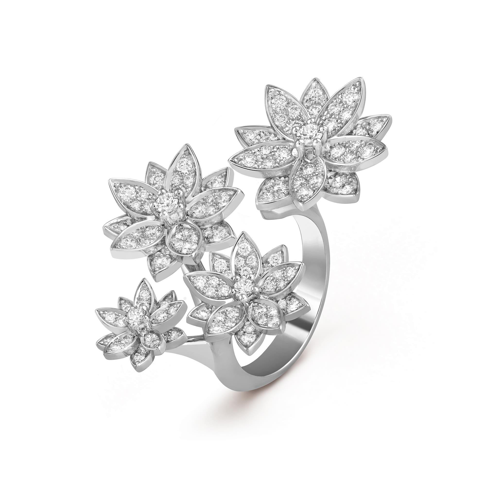 NIGO Van Cleef&Arpels Women's Silver Lotus Flower Decoration Open End Ring Jewelry #nigo73532