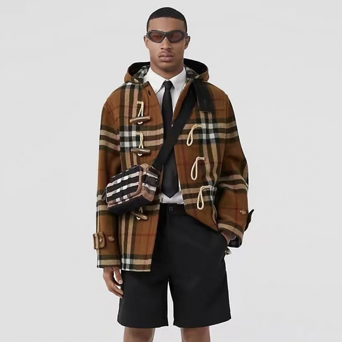 NIGO Burberry Men's Solvent Seeking Plaid Birch Brown Cowl Button Wool Long Sleeve Coat Jacket #nigo73516
