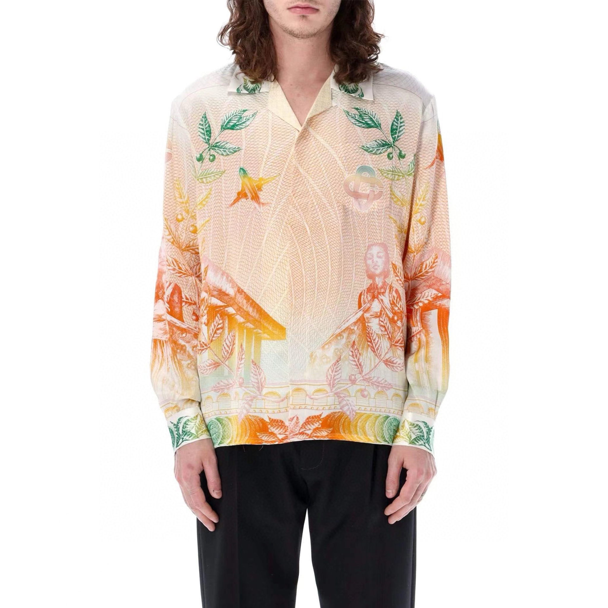 NIGO Casablanca Men's And Women's La Monnaie Printed Spring And Autumn Comfortable Silk Long Sleeved Solid Color Fitted Shirt #nigo71672