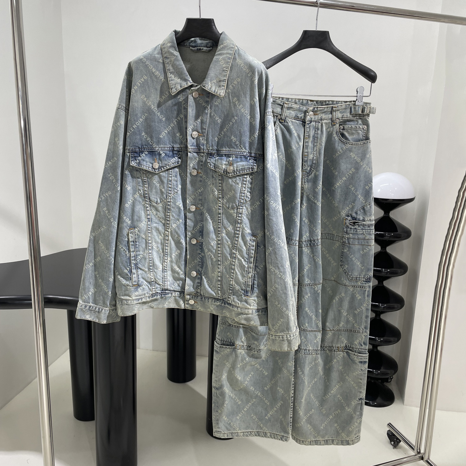 NIGO Balenciaga Women's Spring and Autumn Letter Logo Printed Single Breasted Long Sleeve Denim Jacket Jeans Pants Suit Set #nigo73524