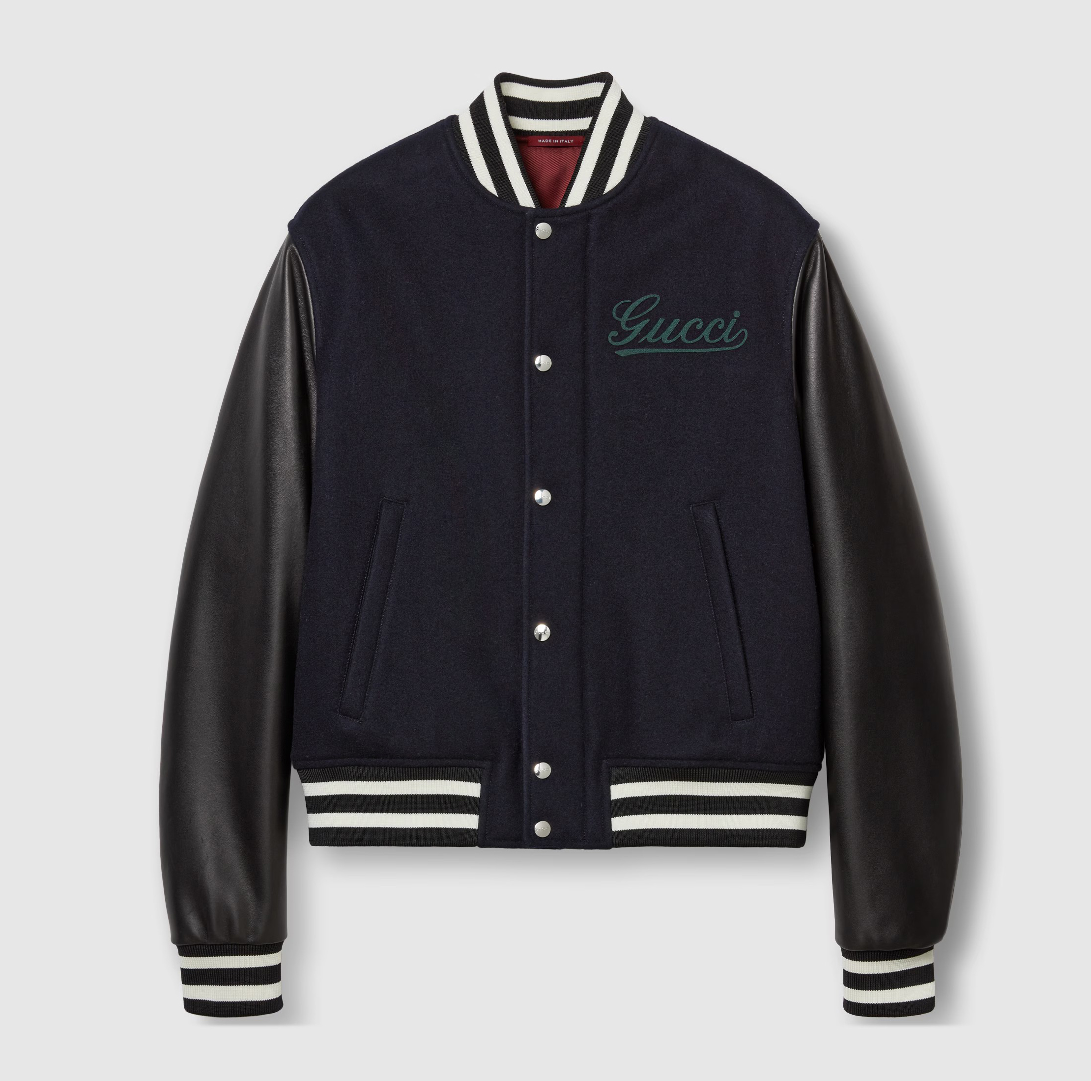 NIGO Gucci Men's Fall And Winter Embroidered Logo Knit Collar Wool And Leather Single Breasted Long Sleeved Jacket #nigo73517