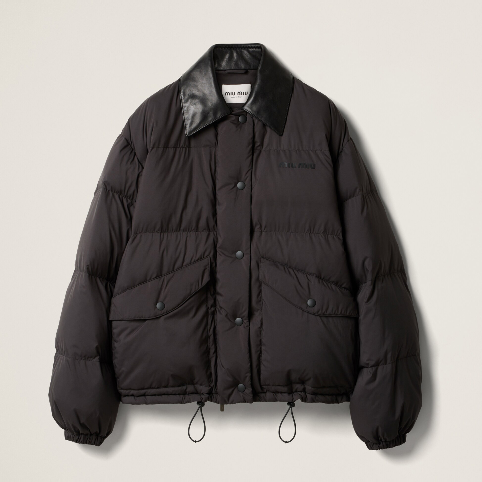 NIGO MiuMiu Women's Winter Black Lapel Drawstring Zipper Long Sleeve Puffer Down Jacket #nigo73523