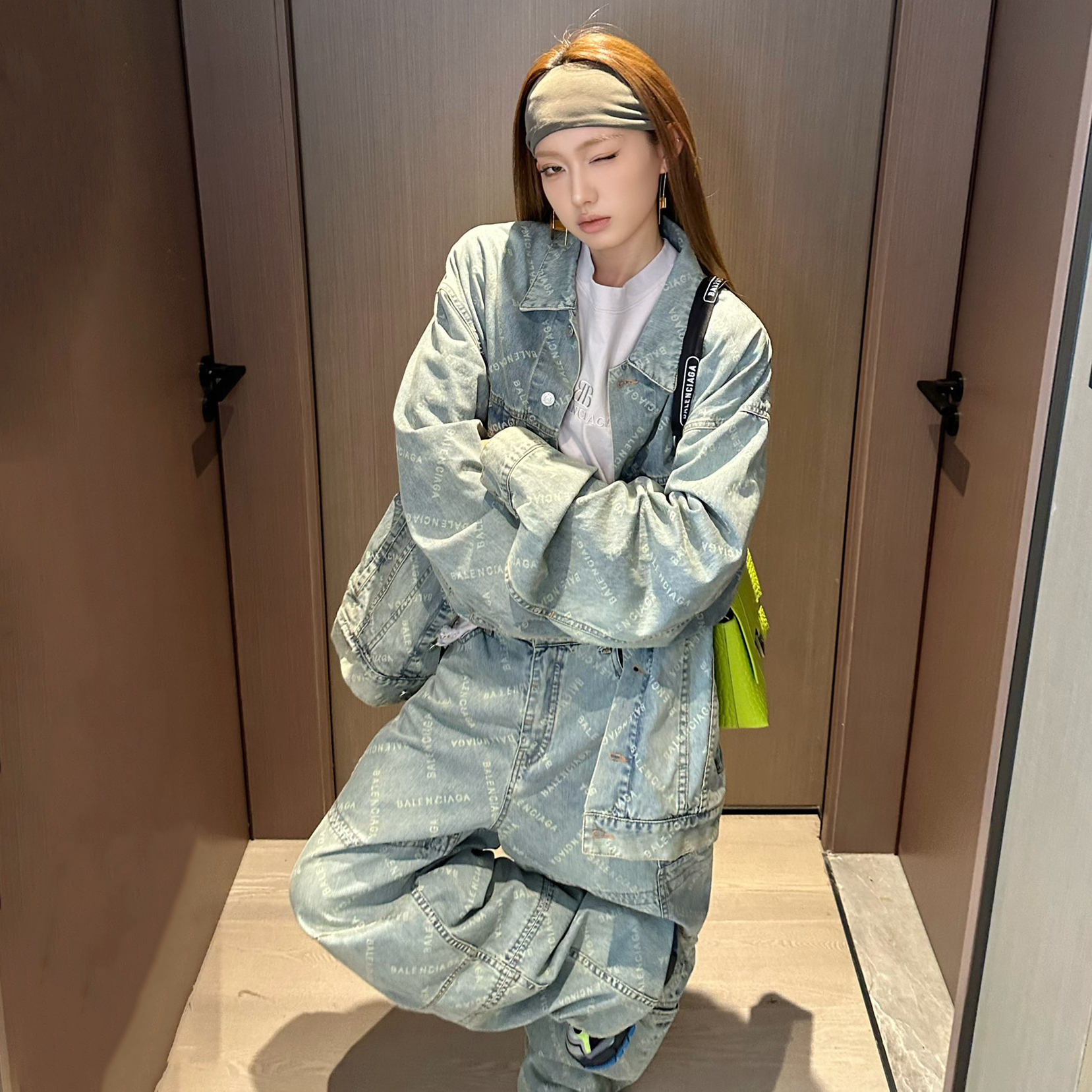 NIGO Balenciaga Women's Spring and Autumn Letter Logo Printed Single Breasted Long Sleeve Denim Jacket Jeans Pants Suit Set #nigo73524