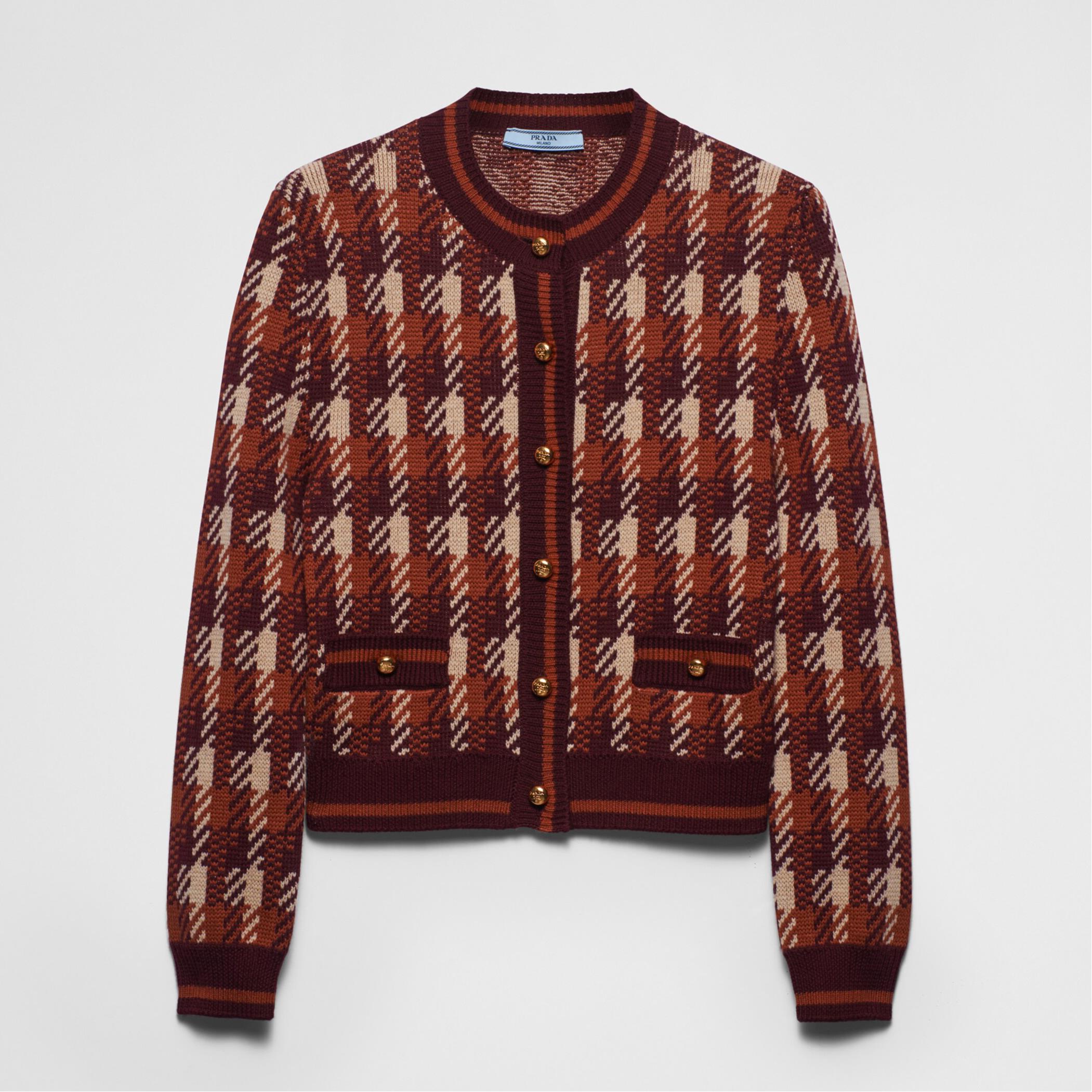 NIGO Prada Women‘s Fall And Winter Plaid Full Print Round Neck Pocket Single Breasted Wool Long Sleeved Knit Jacket #nigo73537