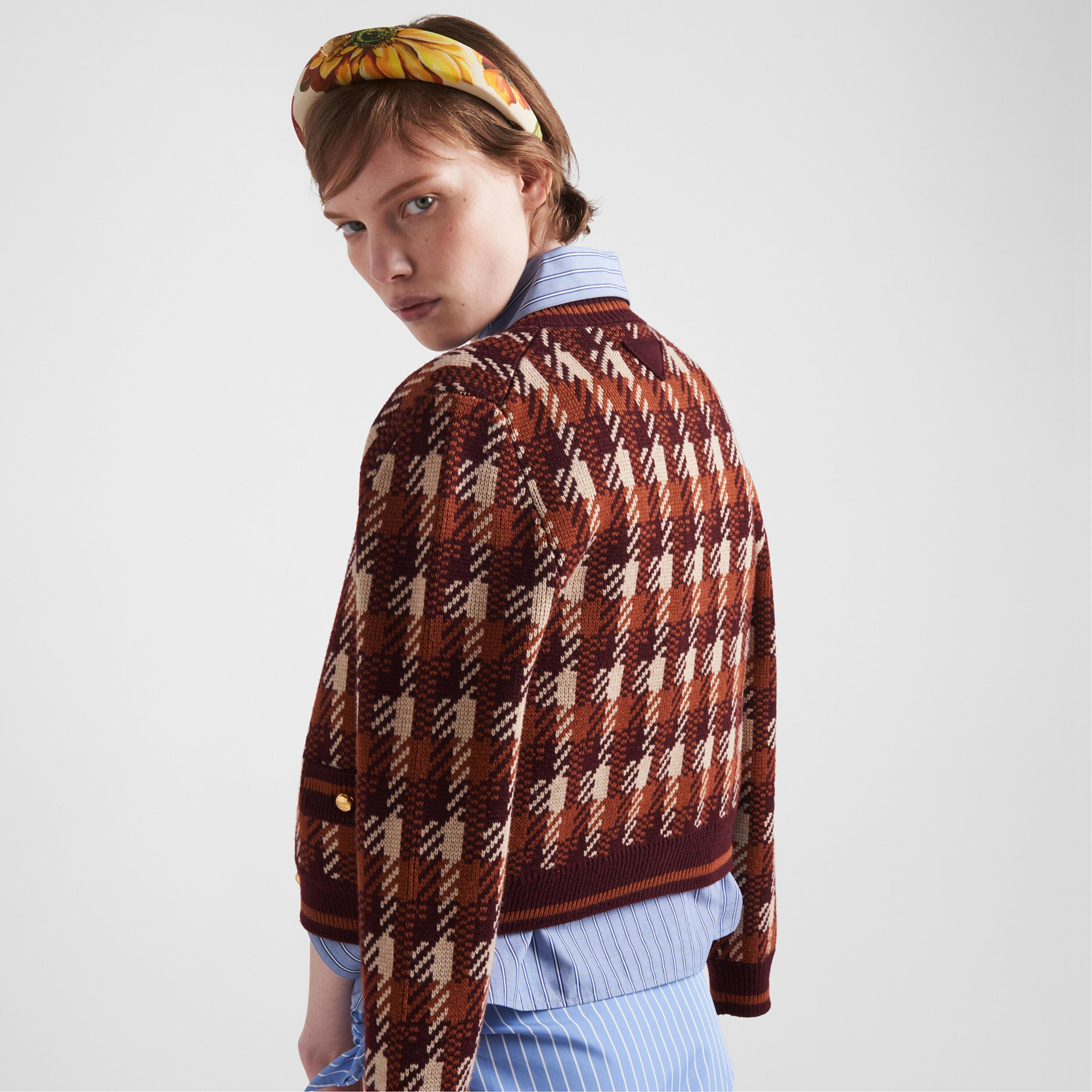 NIGO Prada Women‘s Fall And Winter Plaid Full Print Round Neck Pocket Single Breasted Wool Long Sleeved Knit Jacket #nigo73537